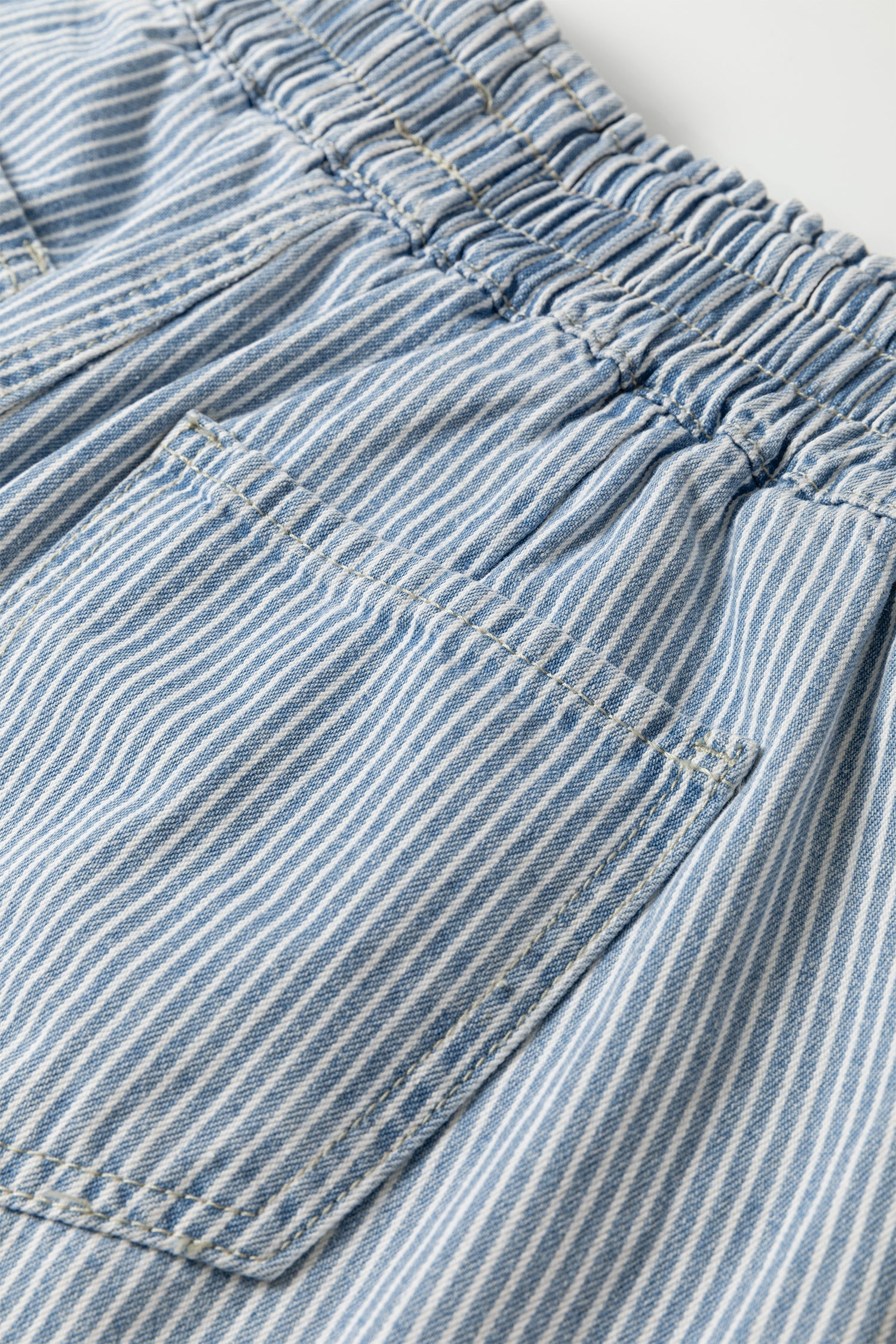 Sky Blue Stripe Raw Edge Drawstring Elastic Waist Casual Denim Shorts-Bottoms/Denim Shorts-[Adult]-[Female]-2022 Online Blue Zone Planet