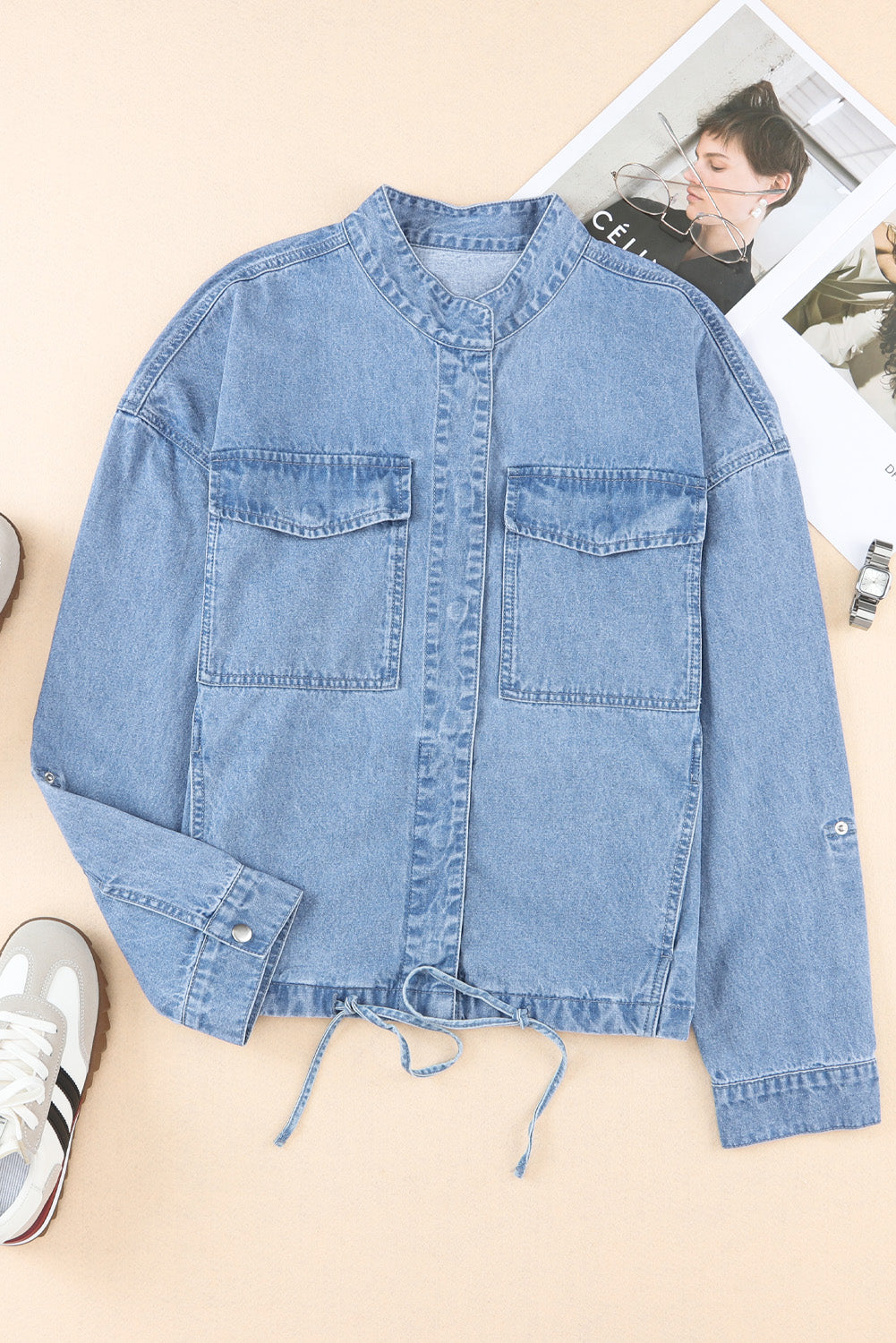 Snap Down Long Sleeve Denim Top-TOPS / DRESSES-[Adult]-[Female]-2022 Online Blue Zone Planet