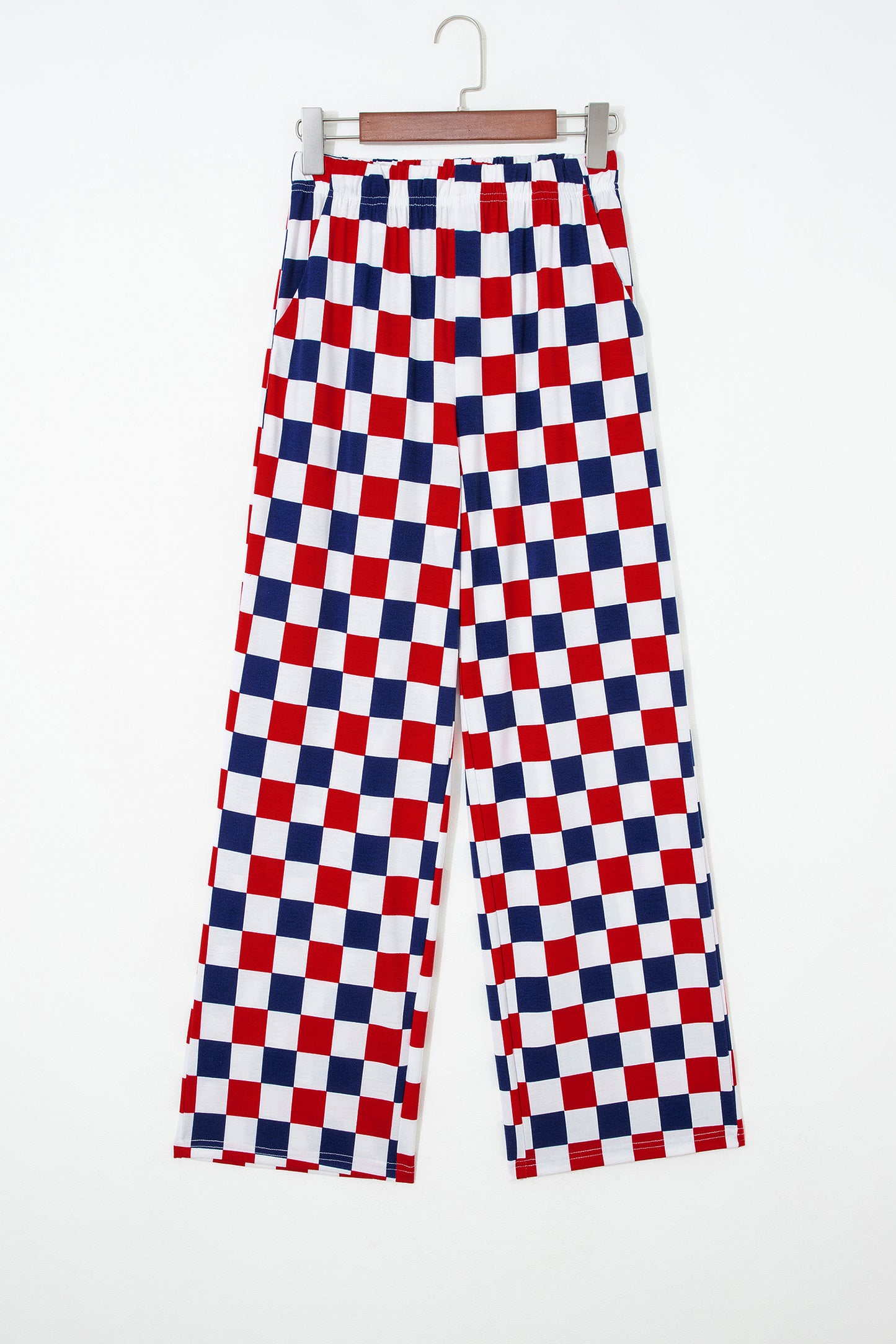Red 2-Tone Checked Print High Waist Wide Leg Pants-Bottoms/Pants & Culotte-[Adult]-[Female]-2022 Online Blue Zone Planet