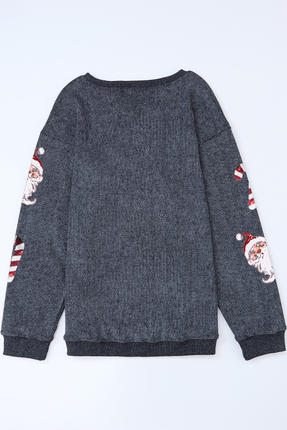 Gray Santa Claus Candy Cane Sequin Patched Baggy Sweatshirt-Graphic Sweatshirts-[Adult]-[Female]-2022 Online Blue Zone Planet