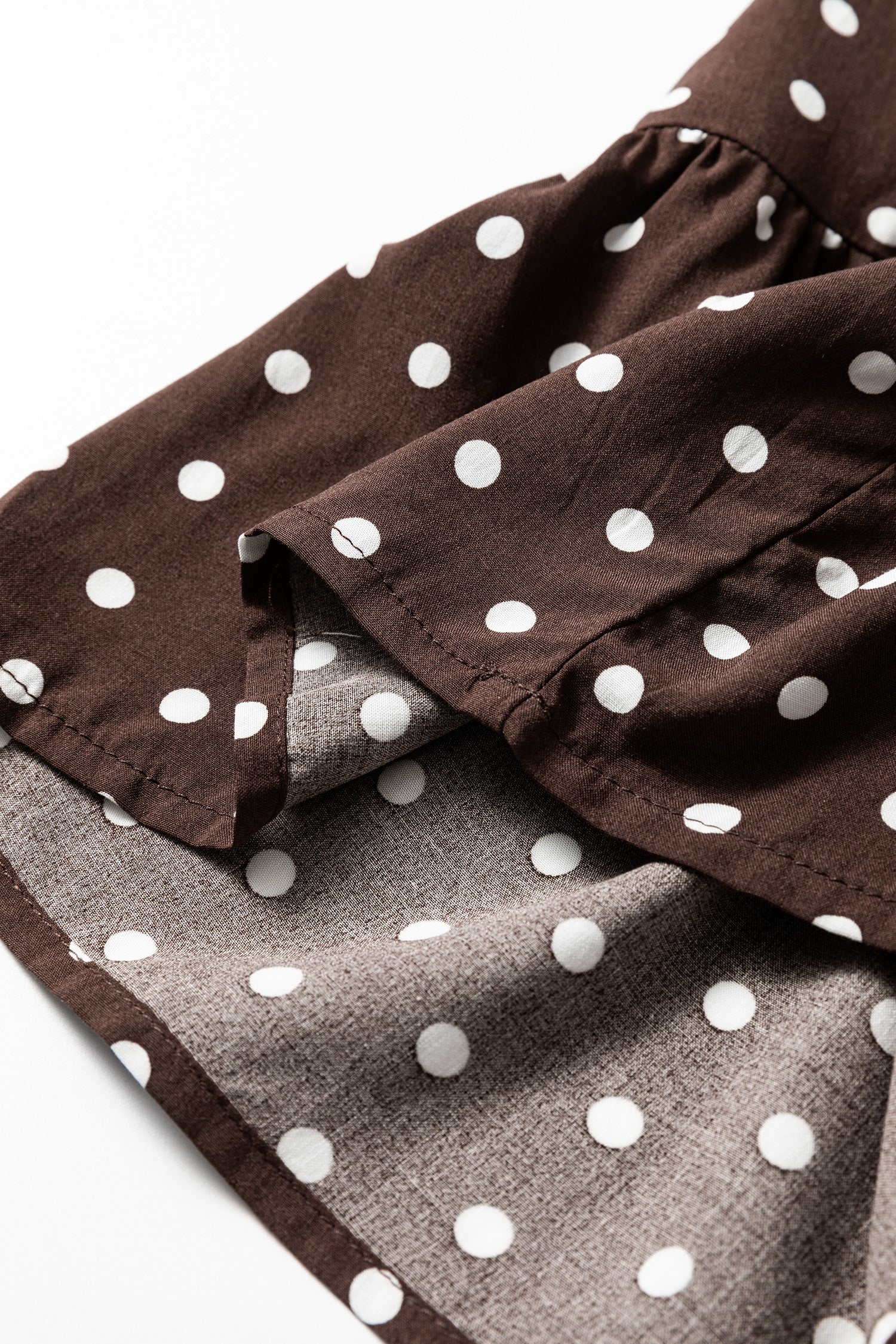 Chicory Coffee Polka Dot Long Sleeve Wrap V Neck Ruffle Hem Mini Dress-TOPS / DRESSES-[Adult]-[Female]-2022 Online Blue Zone Planet