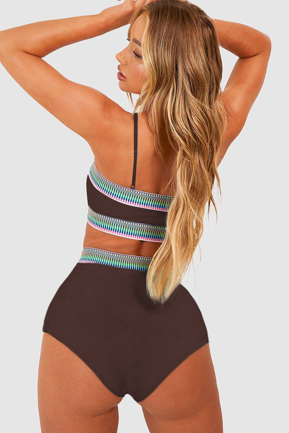 Coffee Contrast Banding Tube Bikini High Waist 2pcs Swimsuit-Swimwear/High Waisted Swimsuit-[Adult]-[Female]-2022 Online Blue Zone Planet