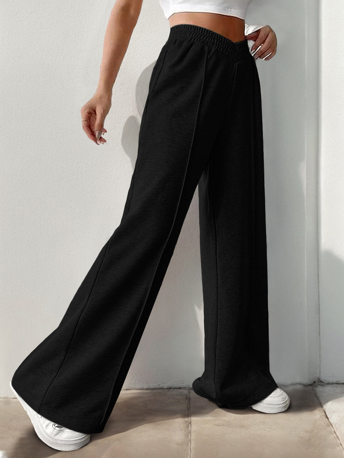 Blue Zone Planet | Elastic Waist Wide Leg Pants-BOTTOMS SIZES SMALL MEDIUM LARGE-[Adult]-[Female]-2022 Online Blue Zone Planet