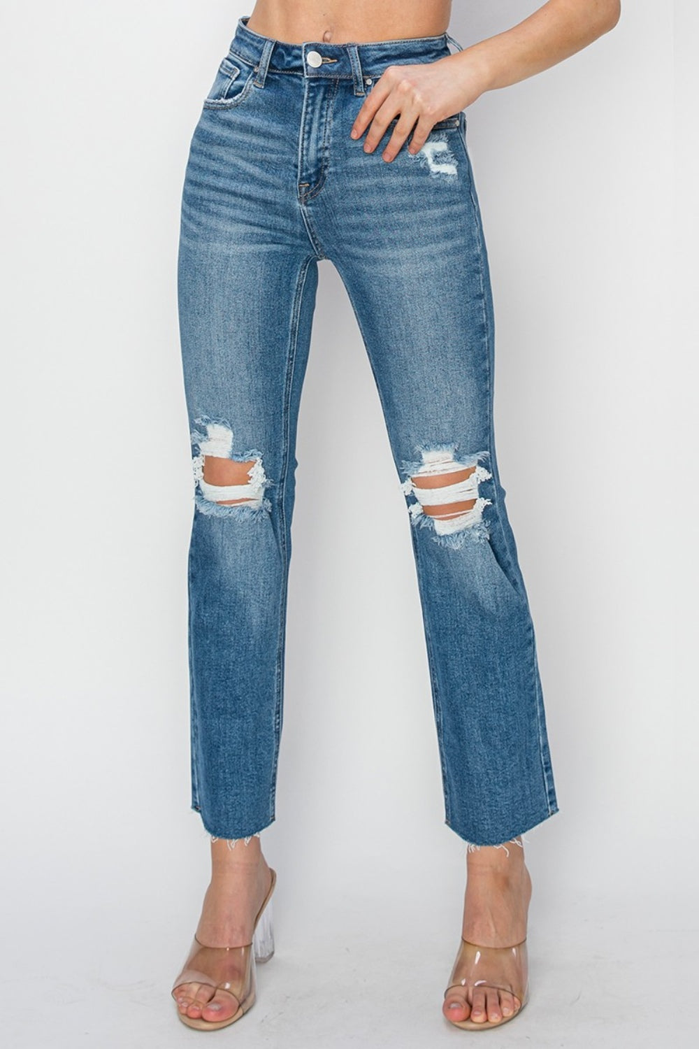 RISEN High Rise Distressed Ankle Jeans-BOTTOMS SIZES SMALL MEDIUM LARGE-[Adult]-[Female]-2022 Online Blue Zone Planet