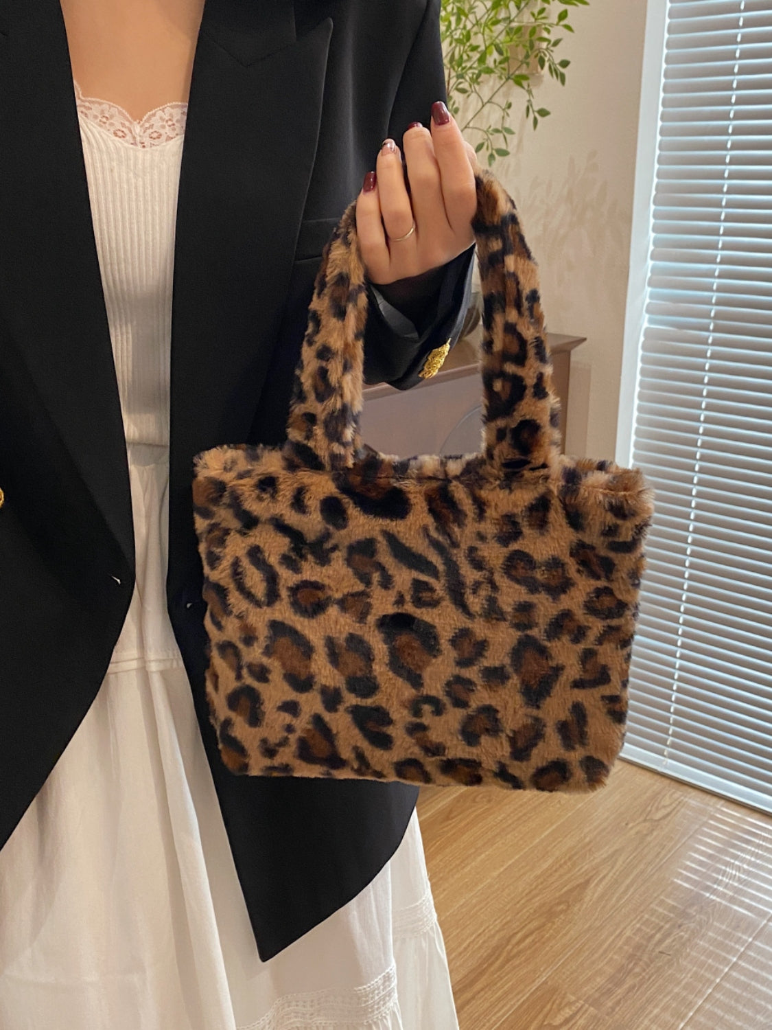 Blue Zone Planet | Leopard Fluff Handbag with Zip-HANDBAGS-[Adult]-[Female]-Leopard-One Size-2022 Online Blue Zone Planet