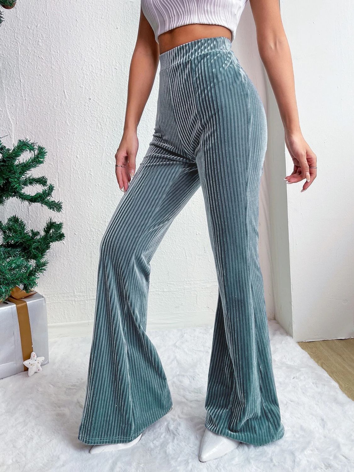 High Waist Flare Pants-BOTTOMS SIZES SMALL MEDIUM LARGE-[Adult]-[Female]-2022 Online Blue Zone Planet