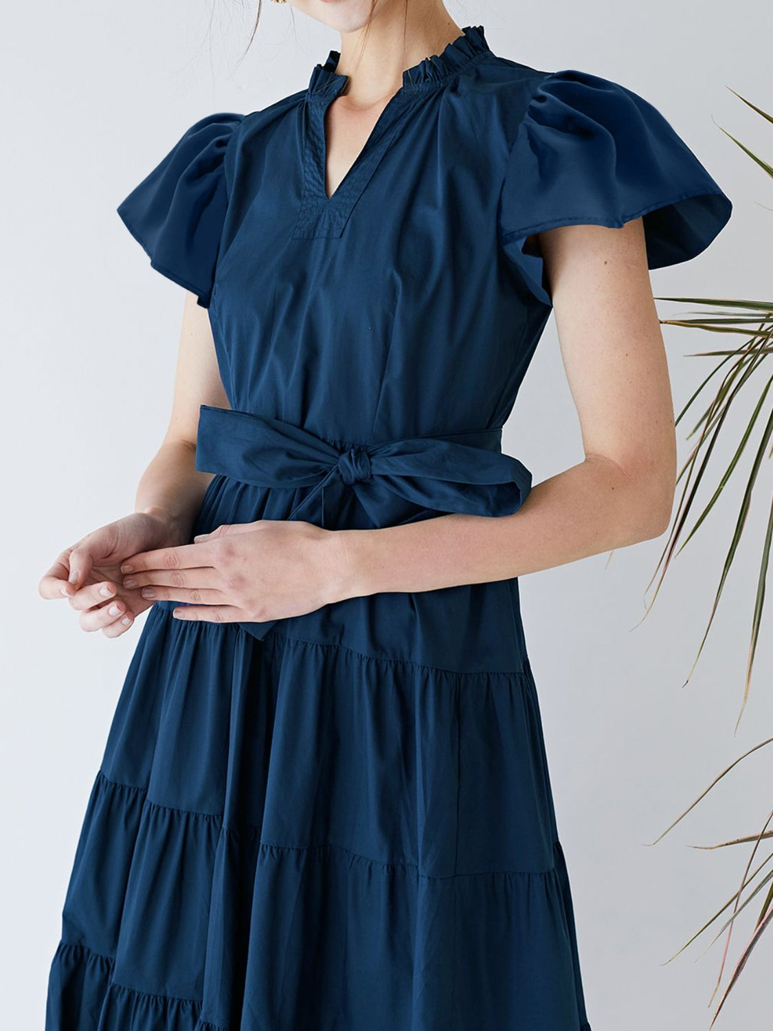 Ruched Tiered Notched Short Sleeve Dress-TOPS / DRESSES-[Adult]-[Female]-2022 Online Blue Zone Planet