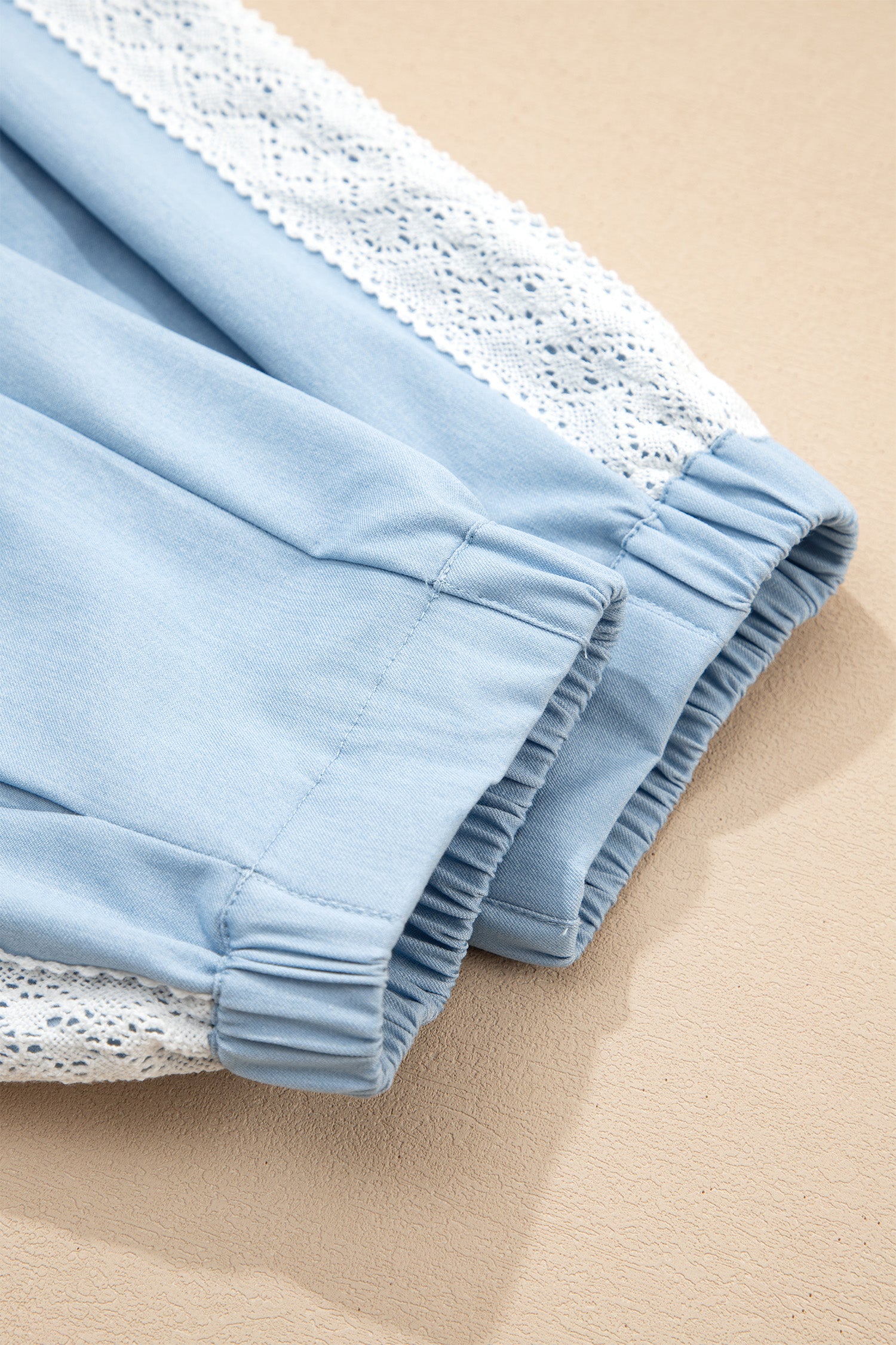 Beau Blue Lace Accent Floral Patched Pocket Pleated Wide Leg Slouchy Pants-Bottoms/Pants & Culotte-[Adult]-[Female]-2022 Online Blue Zone Planet