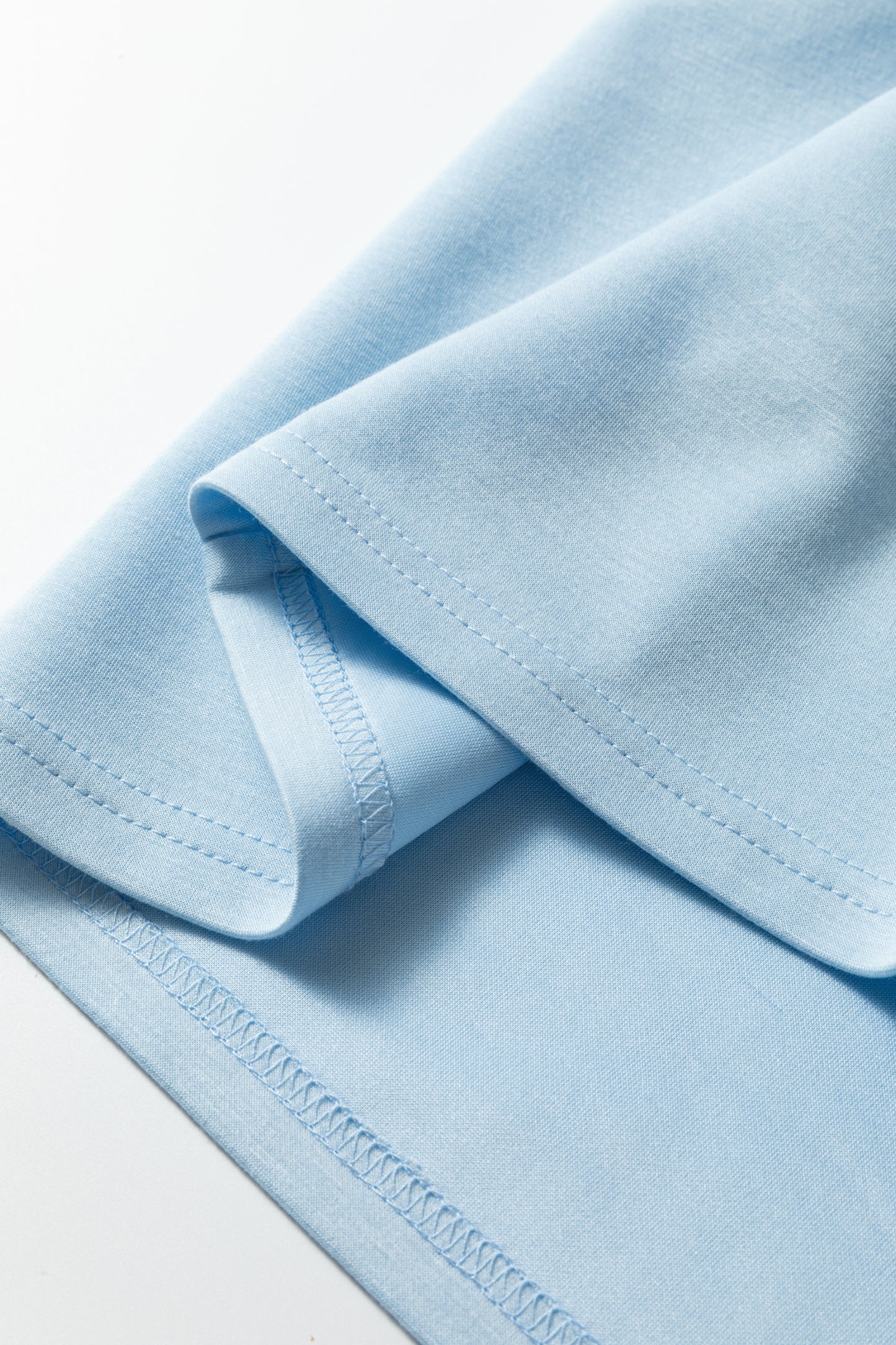 Beau Blue Solid Color Half Zip Loose Short Sleeve Sweatshirt 2pcs Set-Two Piece Sets/Short Sets-[Adult]-[Female]-2022 Online Blue Zone Planet