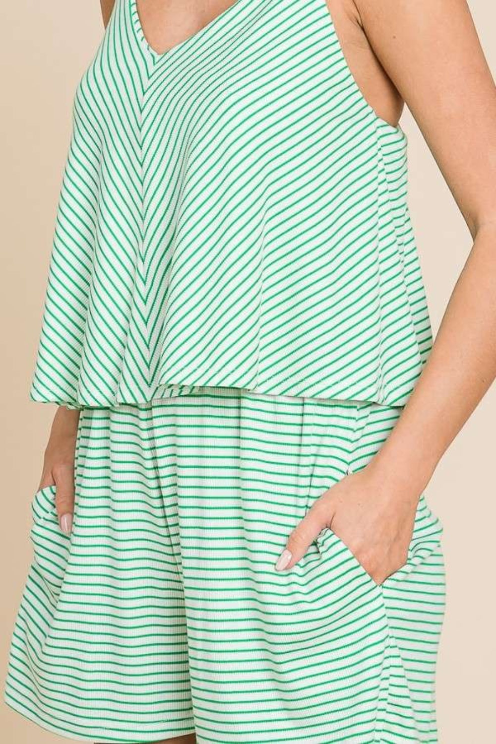 Blue Zone Planet | Culture Code Full Size Double Flare Striped Romper-TOPS / DRESSES-[Adult]-[Female]-2022 Online Blue Zone Planet