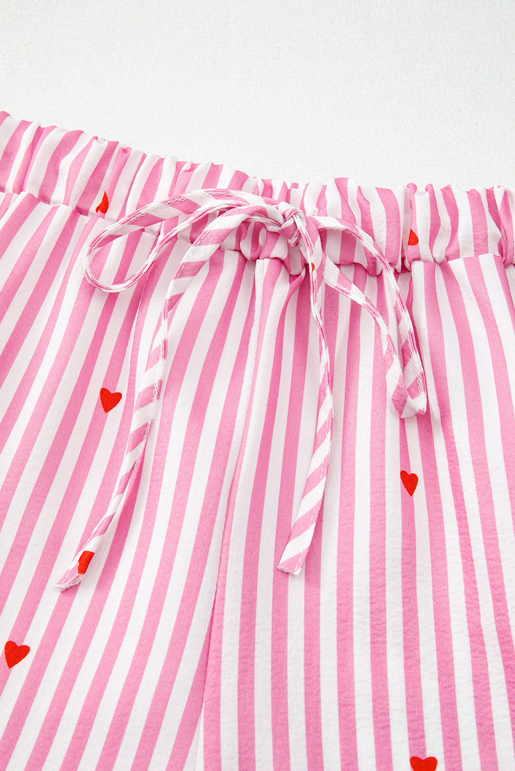 Pink Striped Heart Print Shirt and Shorts Pajama Set-Loungewear Set-[Adult]-[Female]-2022 Online Blue Zone Planet