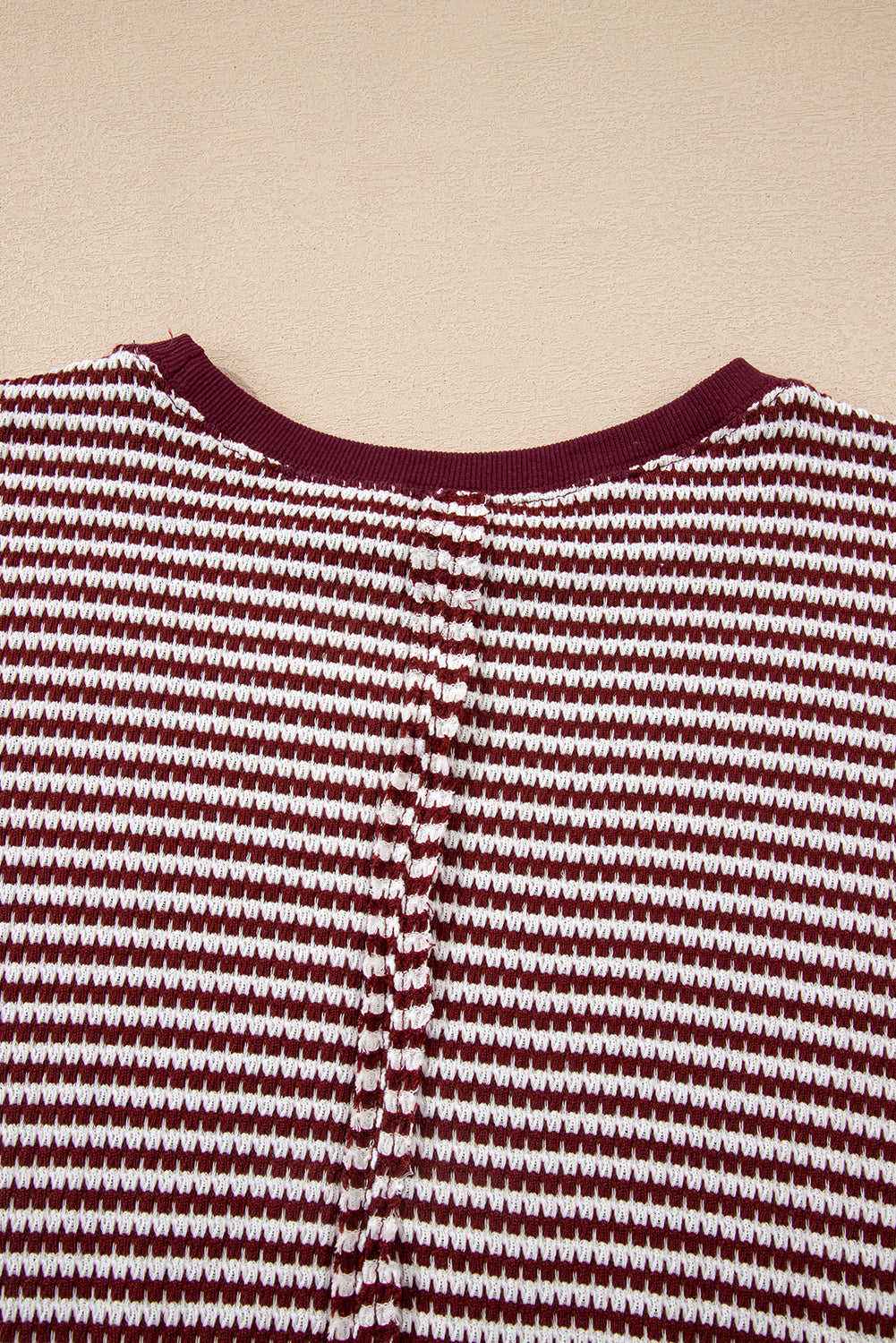 Red Stripe Ribbed Trim Drop Shoulder Long Sleeve Oversize Top-Tops/Long Sleeve Tops-[Adult]-[Female]-2022 Online Blue Zone Planet