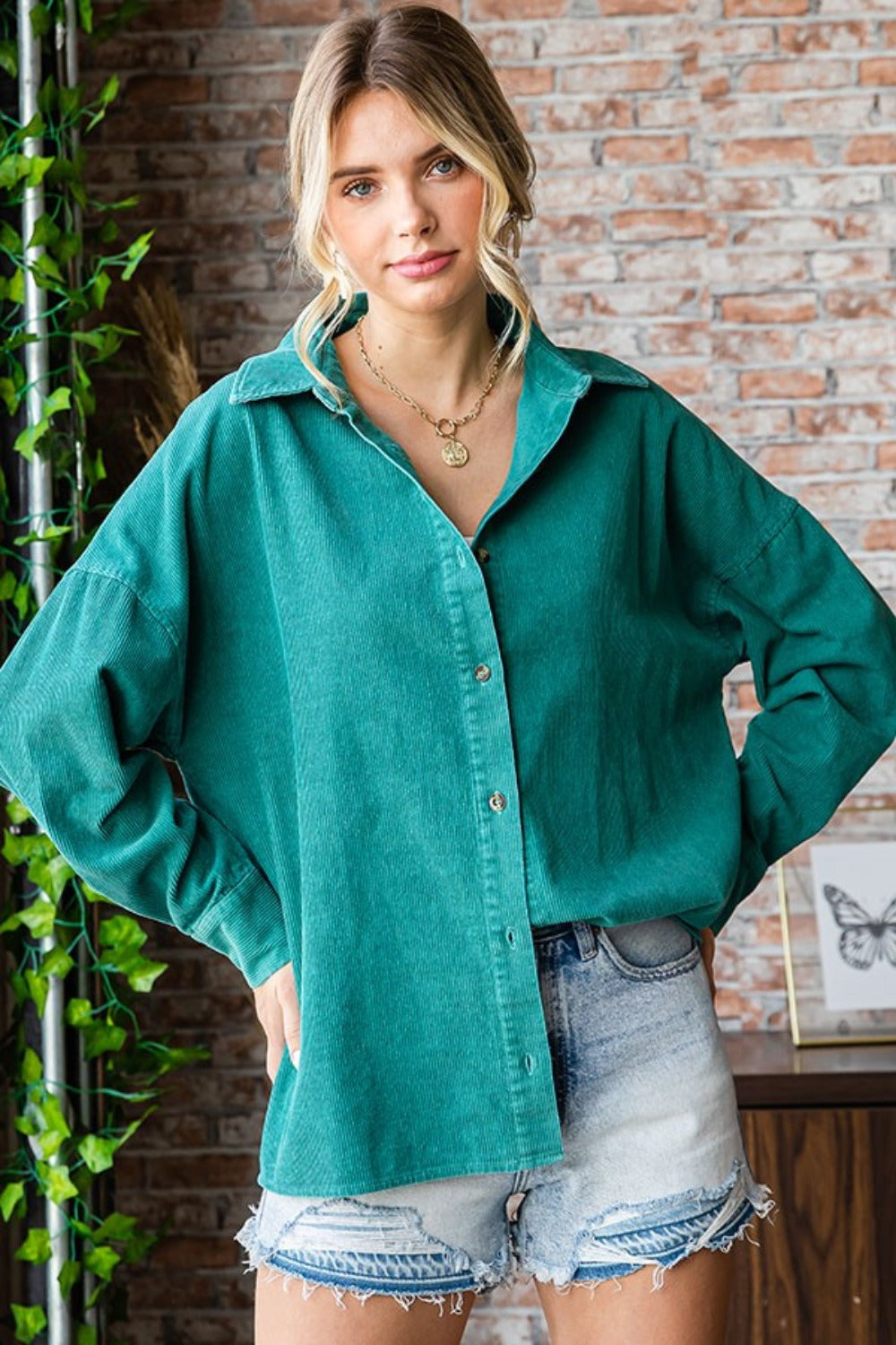 First Love Washed Corduroy Button Down Long Sleeve Shirt-TOPS / DRESSES-[Adult]-[Female]-2022 Online Blue Zone Planet