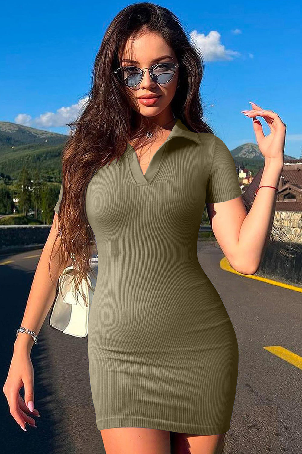 Johnny Collar Short Sleeve Active Dress-TOPS / DRESSES-[Adult]-[Female]-Khaki-S-2022 Online Blue Zone Planet