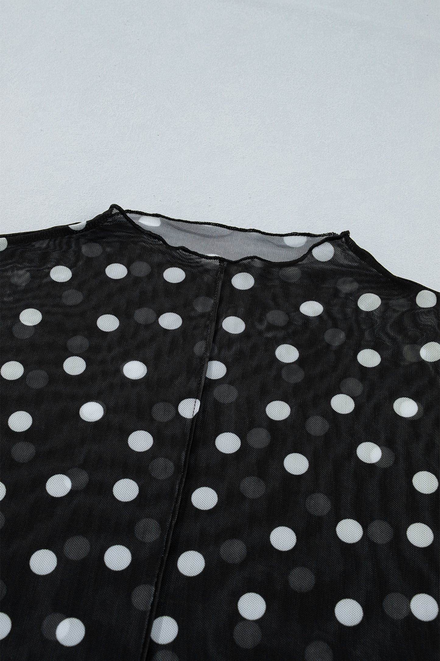 Black Plus Size Mock Neck Polka Dot Long Sleeve Mesh Top-Plus Size/Plus Size Tops/Plus Size Long Sleeve Tops-[Adult]-[Female]-2022 Online Blue Zone Planet
