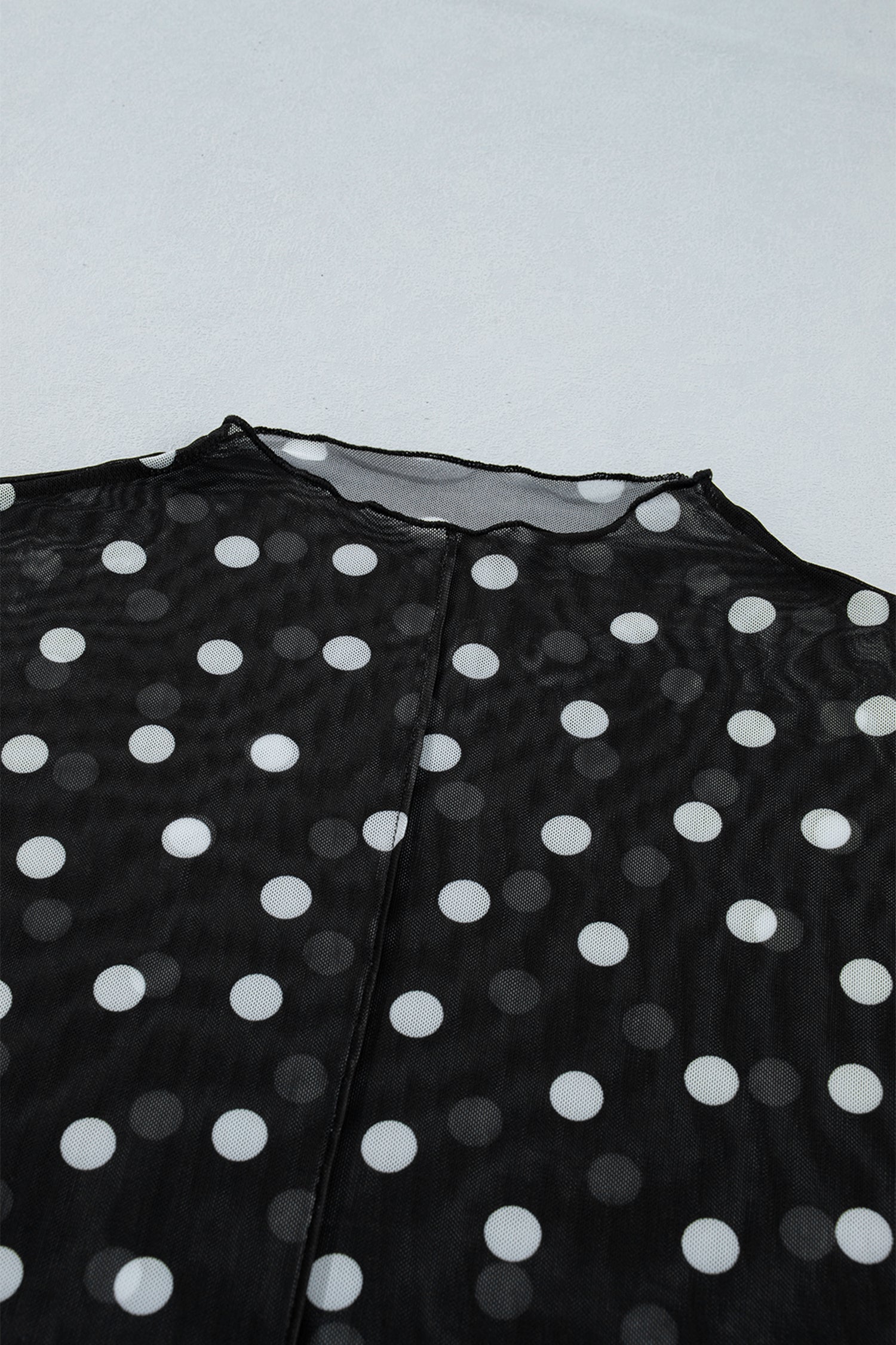 Black Plus Size Mock Neck Polka Dot Long Sleeve Mesh Top-Plus Size/Plus Size Tops/Plus Size Long Sleeve Tops-[Adult]-[Female]-2022 Online Blue Zone Planet