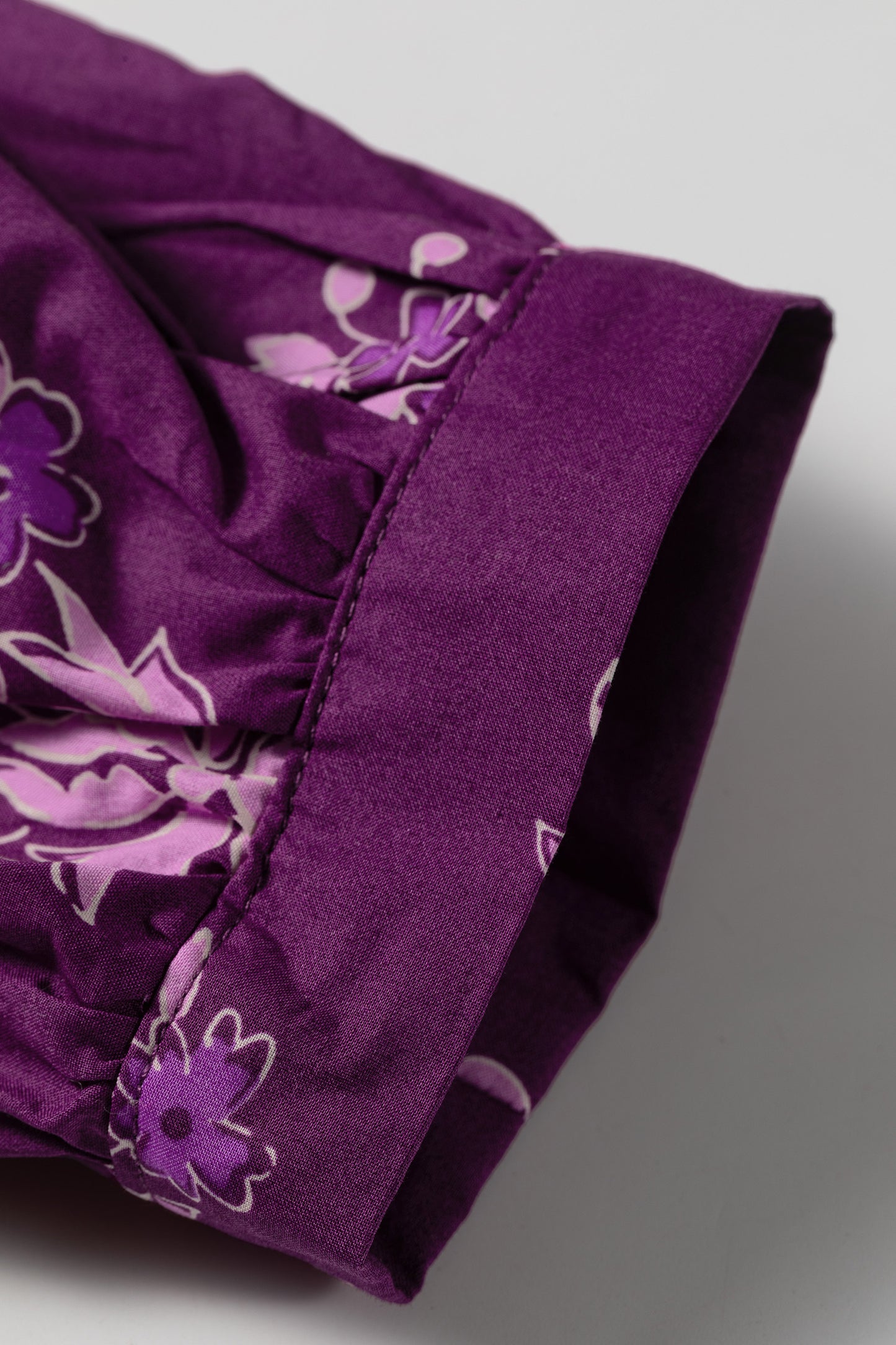 Purple Floral Print Button-Up Long Puff Sleeve Loose Shirt-Tops/Blouses & Shirts-[Adult]-[Female]-2022 Online Blue Zone Planet