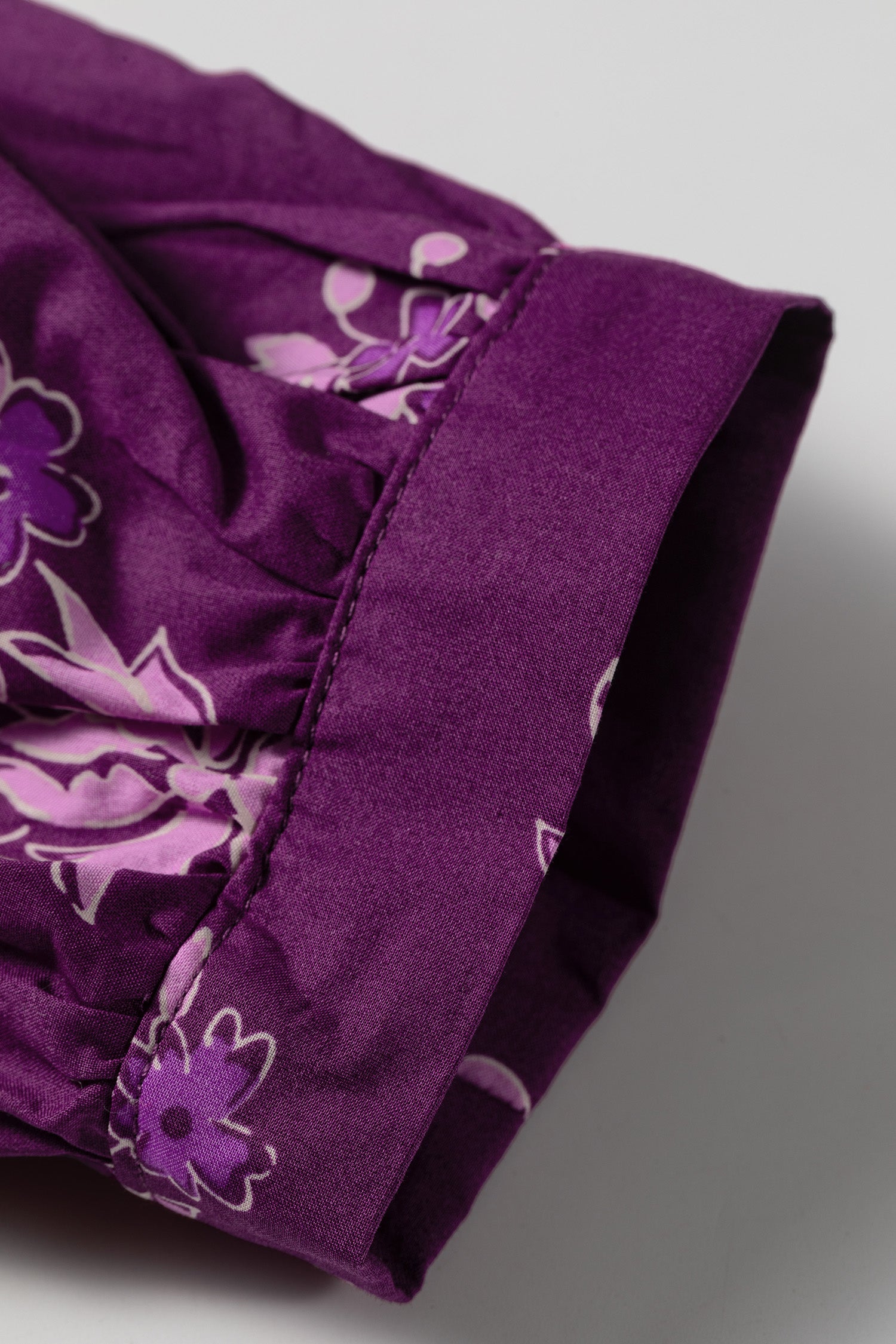 Purple Floral Print Button-Up Long Puff Sleeve Loose Shirt-Tops/Blouses & Shirts-[Adult]-[Female]-2022 Online Blue Zone Planet