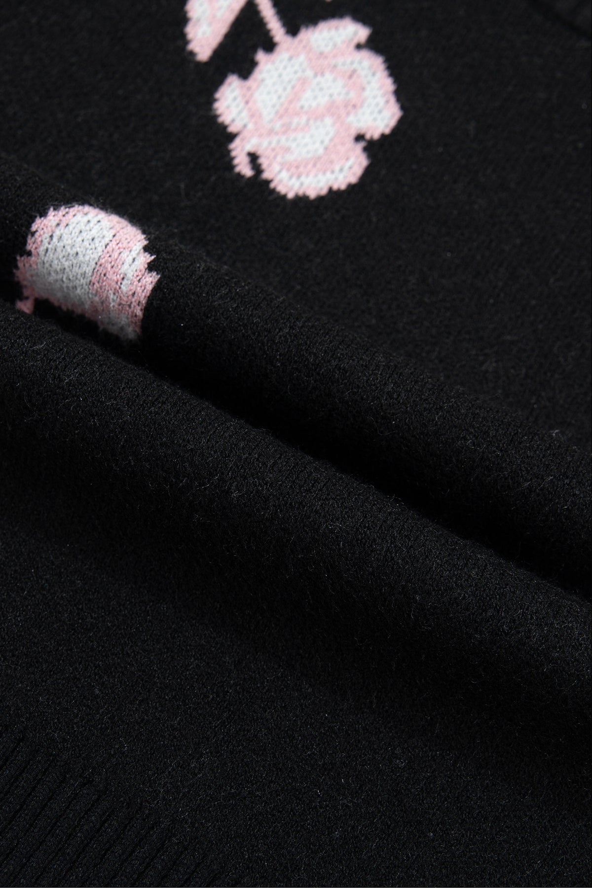 Black Floral Pattern Puff Sleeve Dropped Shoulder Pullover Sweater-Sweaters & Cardigans/Sweaters-[Adult]-[Female]-2022 Online Blue Zone Planet