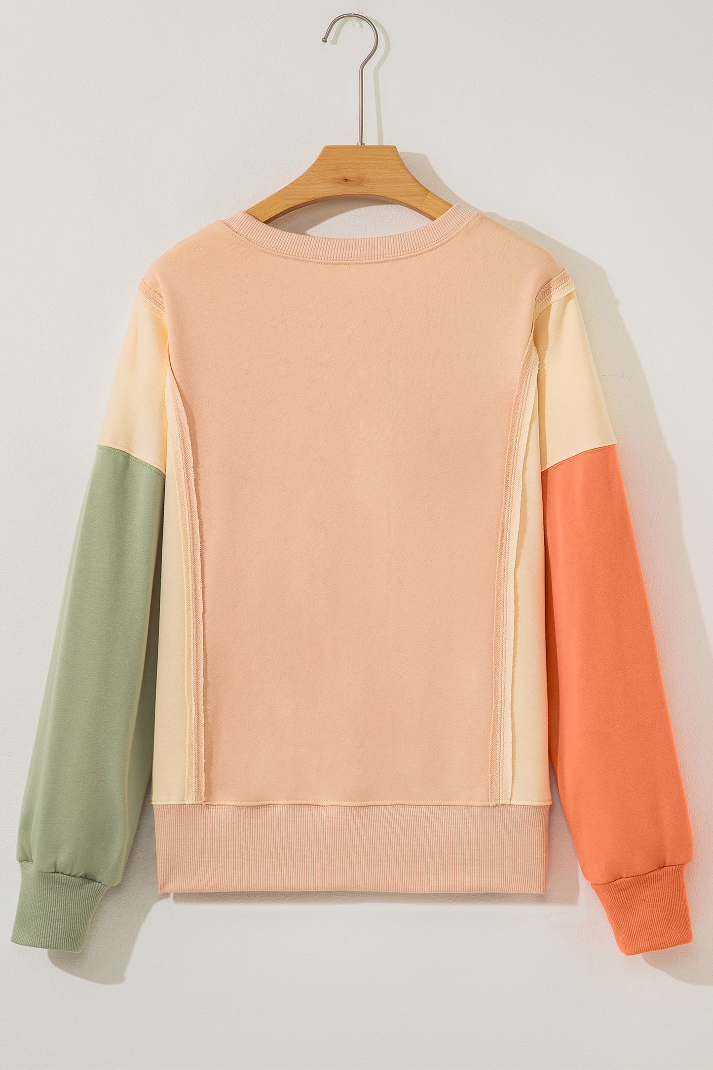 Beige Color Block Patchwork Split Hem Casual Sweatshirt-Tops/Sweatshirts & Hoodies-[Adult]-[Female]-2022 Online Blue Zone Planet