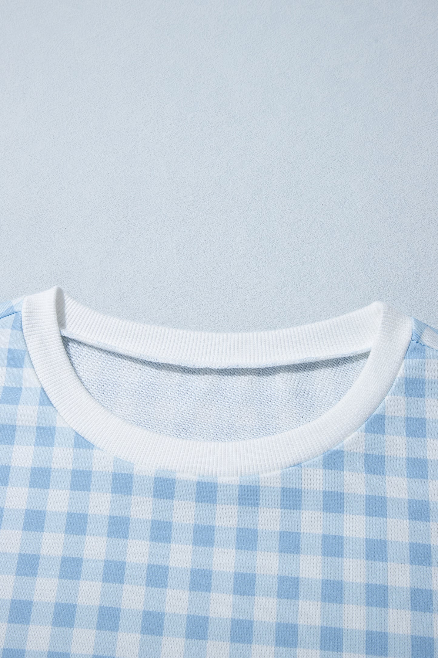 Light Blue Plaid Round Neck Long Sleeve Sweatshirt-Tops/Sweatshirts & Hoodies-[Adult]-[Female]-2022 Online Blue Zone Planet