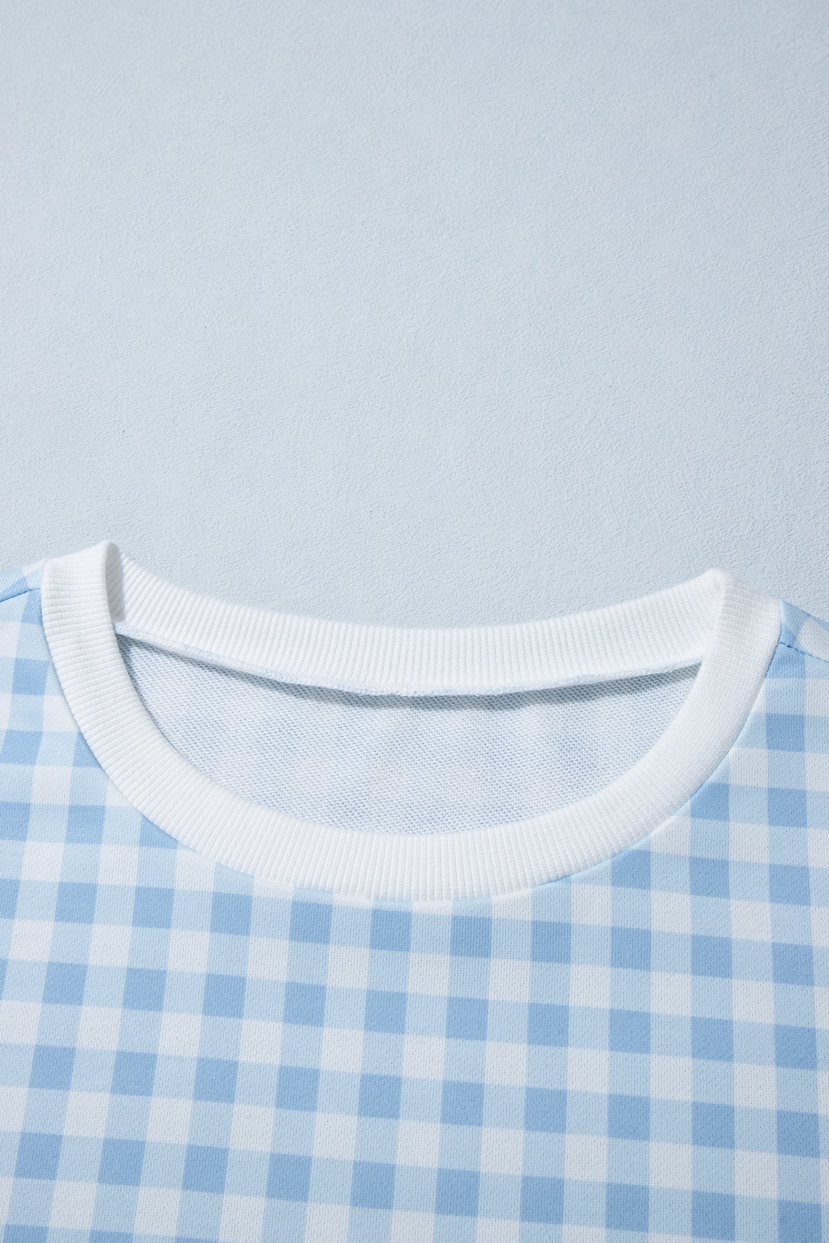 Light Blue Plaid Round Neck Long Sleeve Sweatshirt-Tops/Sweatshirts & Hoodies-[Adult]-[Female]-2022 Online Blue Zone Planet