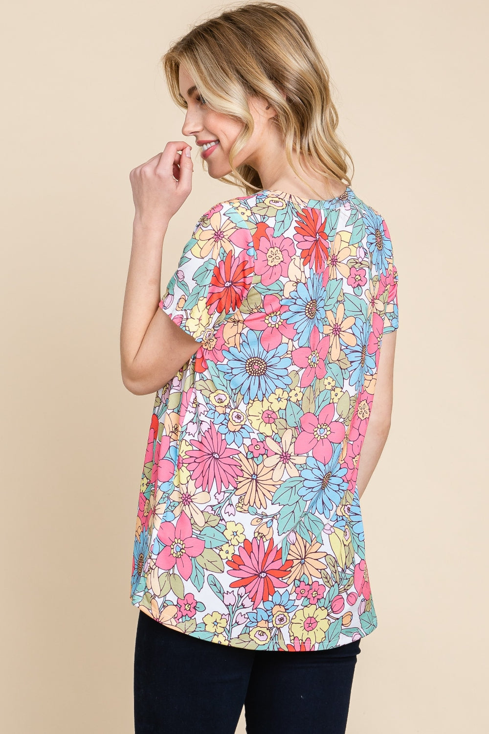 BOMBOM Floral Short Sleeve T-Shirt-TOPS / DRESSES-[Adult]-[Female]-2022 Online Blue Zone Planet