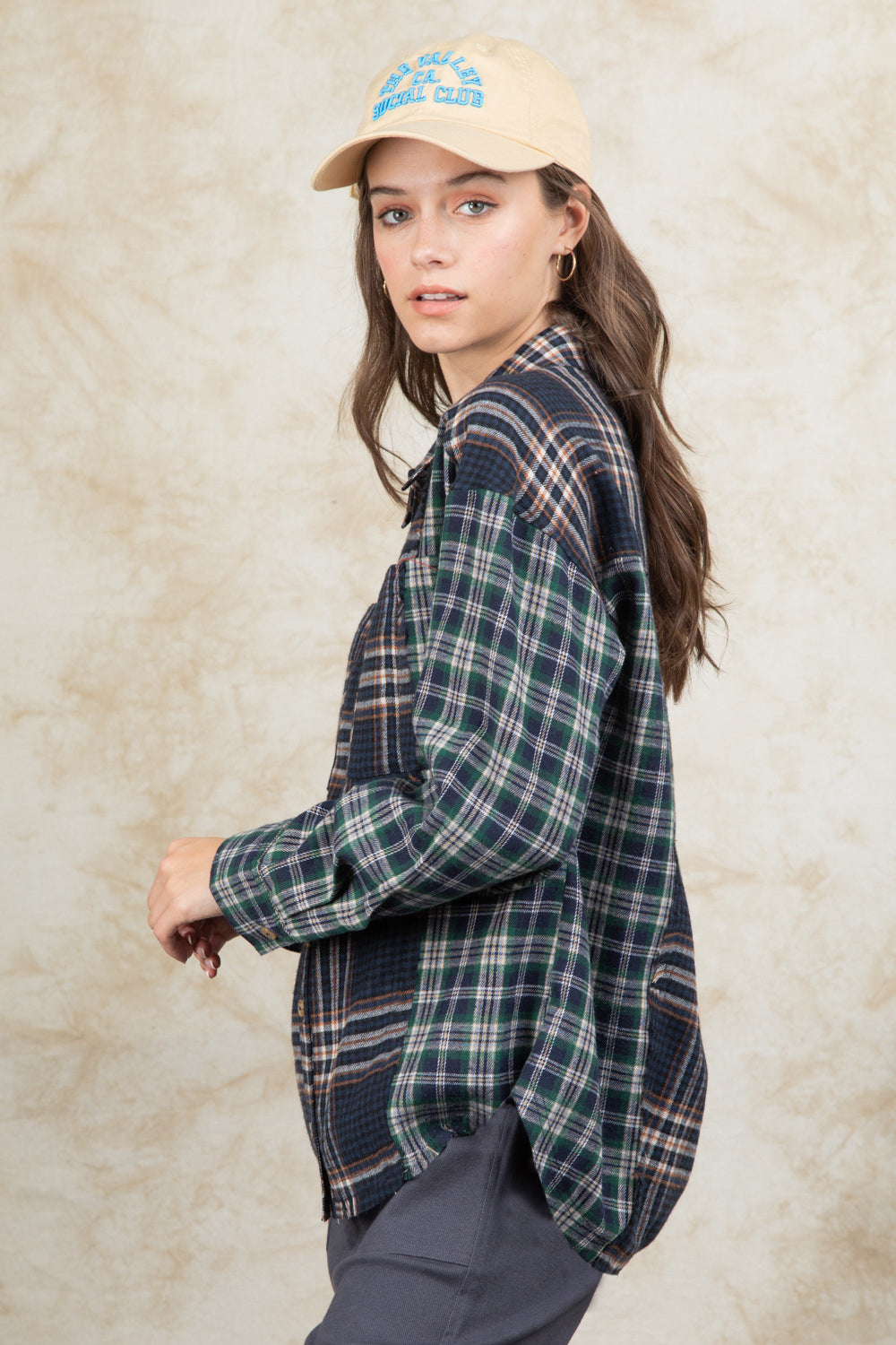 Plaid Collared Neck Button Up Long Sleeve Shirt-TOPS / DRESSES-[Adult]-[Female]-2022 Online Blue Zone Planet