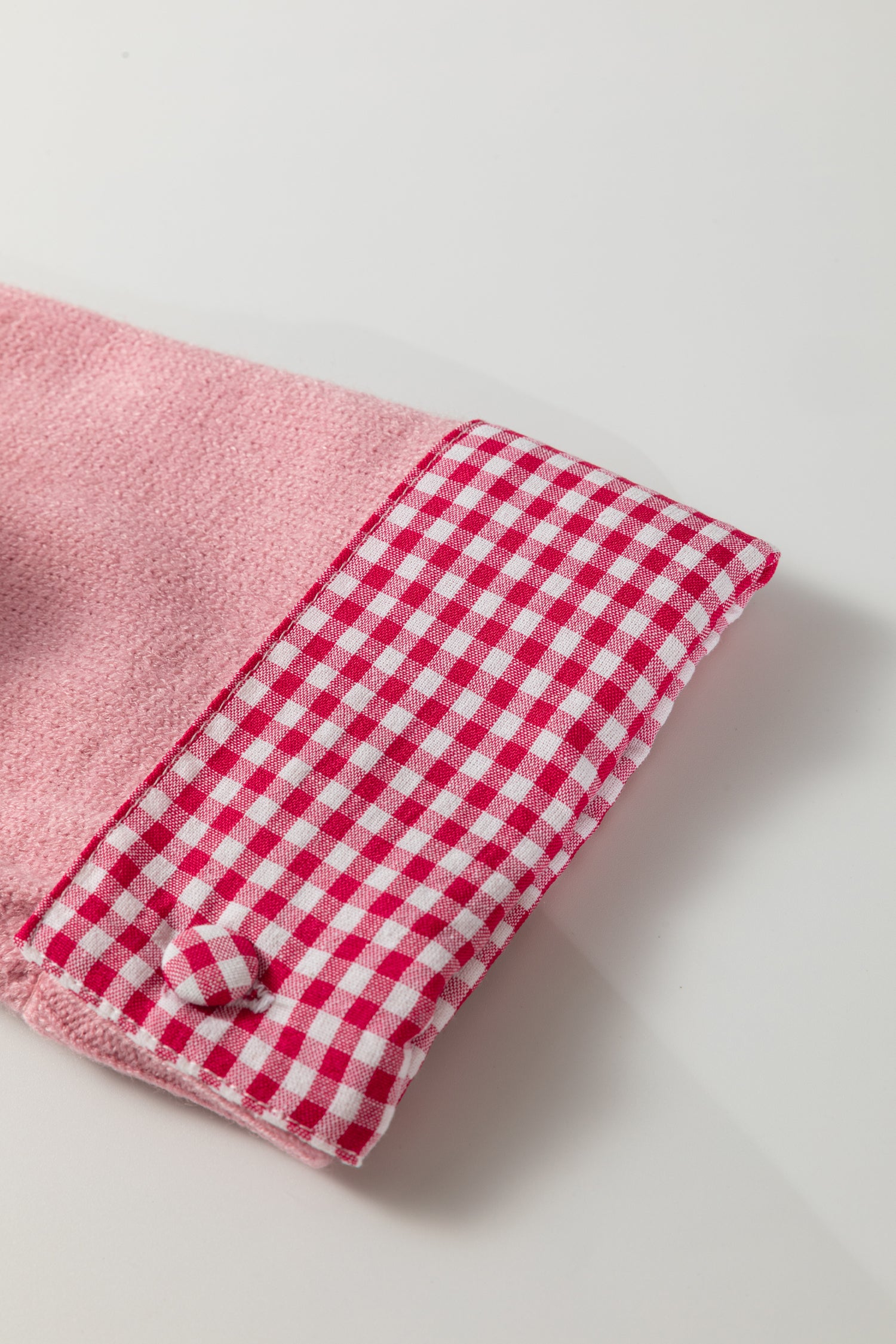 Light Pink Plaid Heart Embroidered Cuffed Drop Shoulder Crew Neck Sweater-Sweaters & Cardigans/Sweaters-[Adult]-[Female]-2022 Online Blue Zone Planet