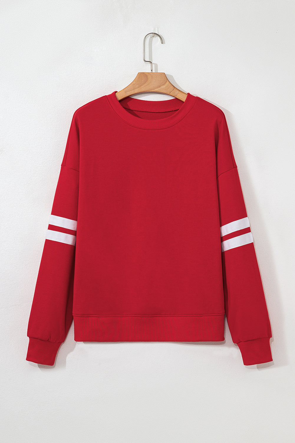 Fiery Red Varsity Striped Detail Drop Shoulder Oversized Sweatshirt-Tops/Sweatshirts & Hoodies-[Adult]-[Female]-2022 Online Blue Zone Planet