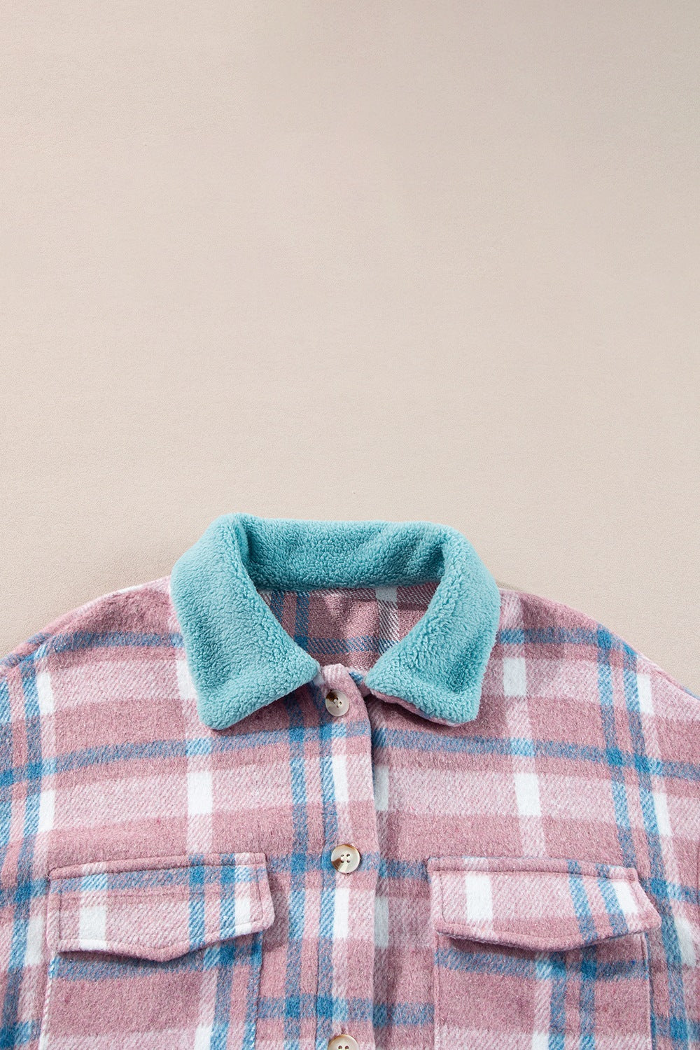 Plaid Collared Neck Flap Pockets Shacket-TOPS / DRESSES-[Adult]-[Female]-2022 Online Blue Zone Planet