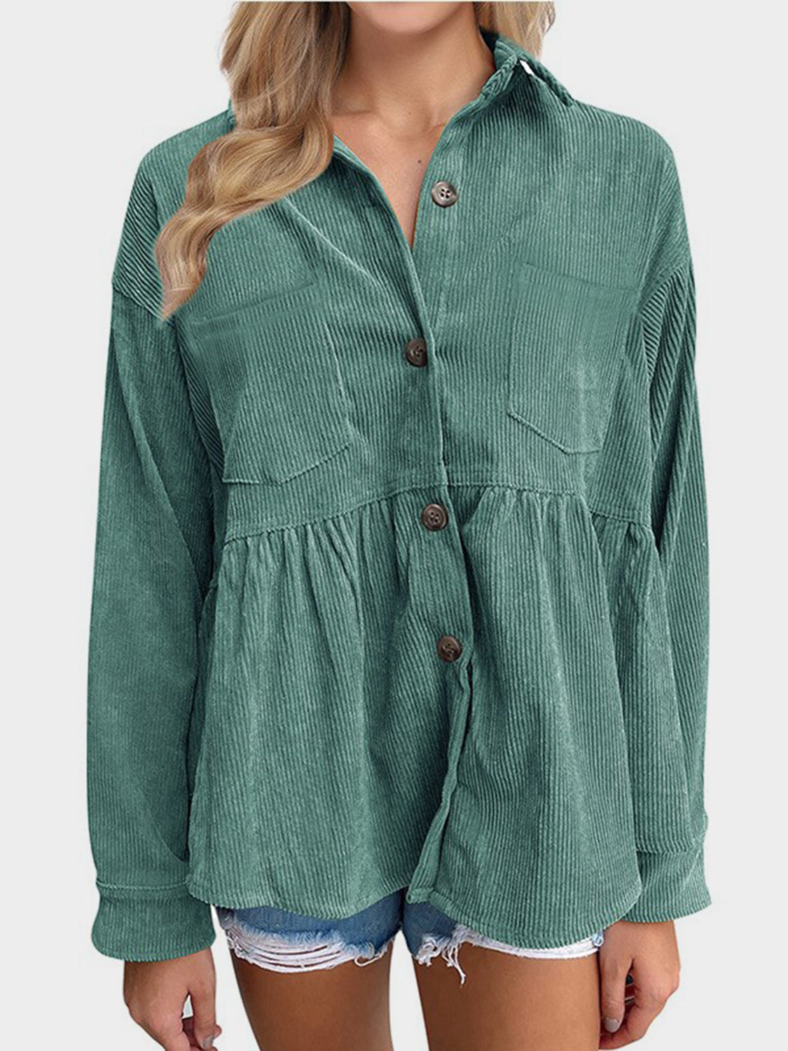 Mandy Button Up Long Sleeve Shirt-TOPS / DRESSES-[Adult]-[Female]-Teal-S-2022 Online Blue Zone Planet