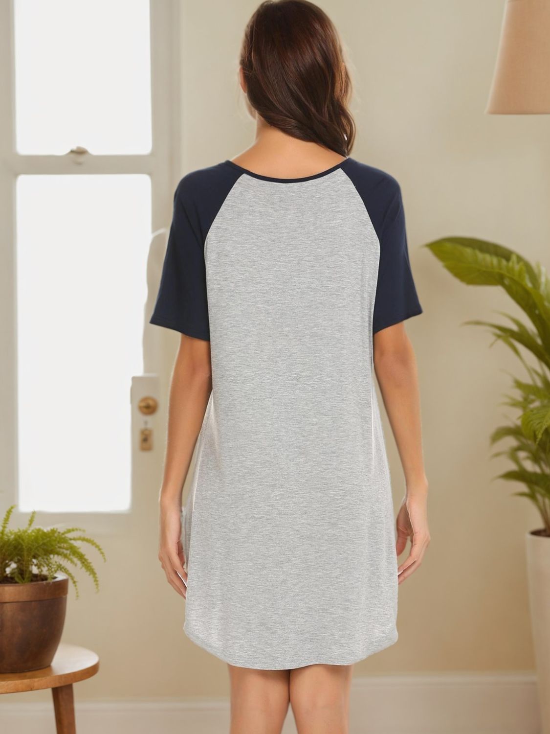 Round Neck Short Sleeve Contrast Lounge Dress-TOPS / DRESSES-[Adult]-[Female]-2022 Online Blue Zone Planet