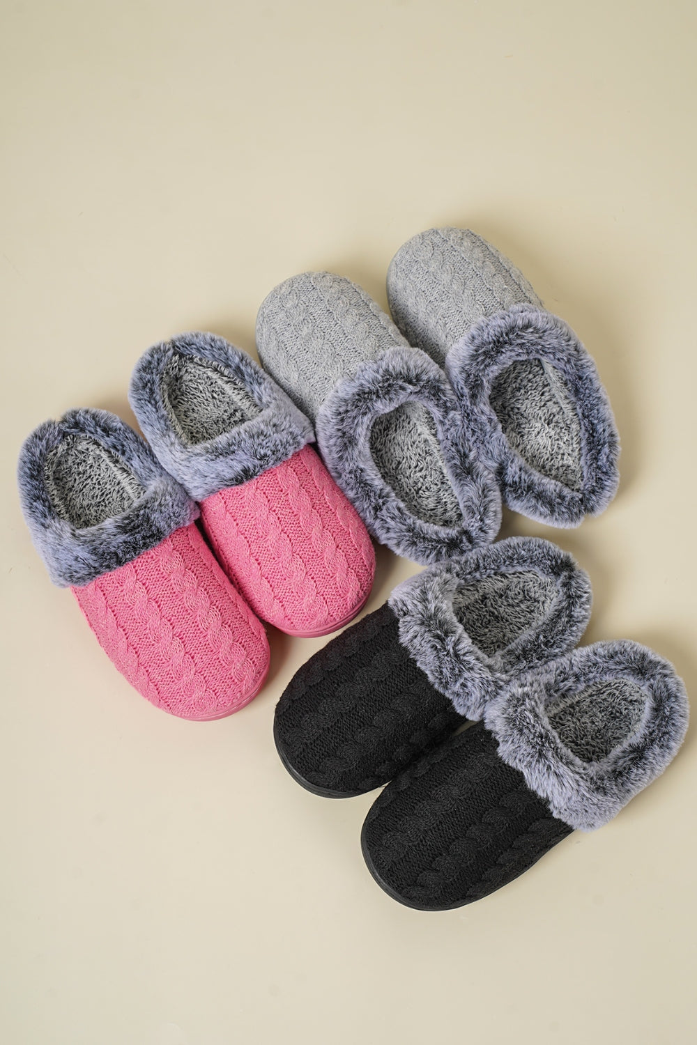 Blue Zone Planet | Cable-Knit Fluff Round Toe Slippers-SHOES-[Adult]-[Female]-2022 Online Blue Zone Planet