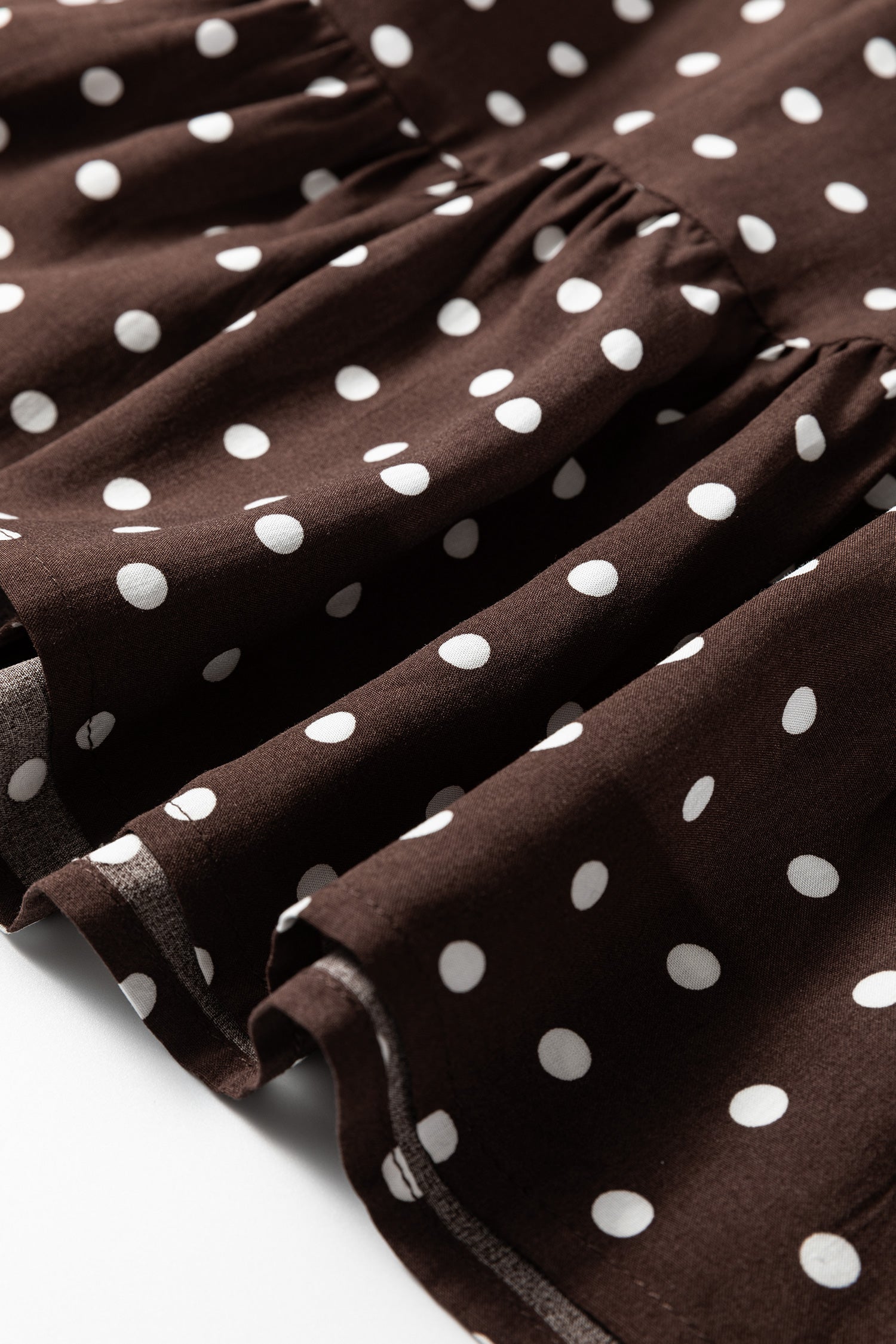 Chicory Coffee Polka Dot Long Sleeve Wrap V Neck Ruffle Hem Mini Dress-TOPS / DRESSES-[Adult]-[Female]-2022 Online Blue Zone Planet