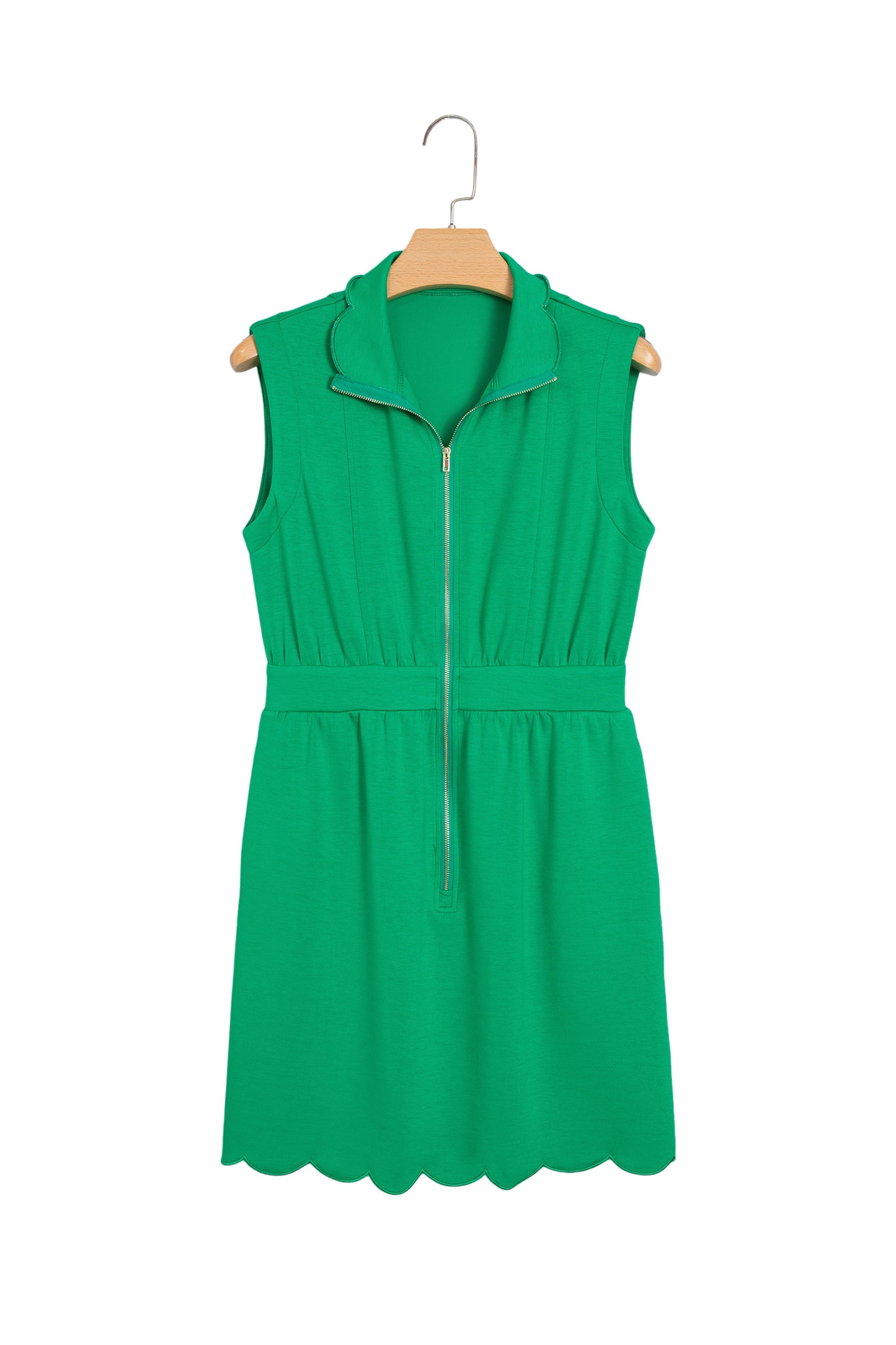 Bright Green Sleeveless Zip Front Scallop Hem Mini Dress-TOPS / DRESSES-[Adult]-[Female]-2022 Online Blue Zone Planet