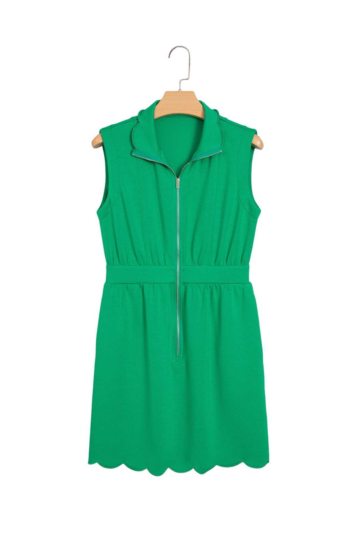 Bright Green Sleeveless Zip Front Scallop Hem Mini Dress-TOPS / DRESSES-[Adult]-[Female]-2022 Online Blue Zone Planet