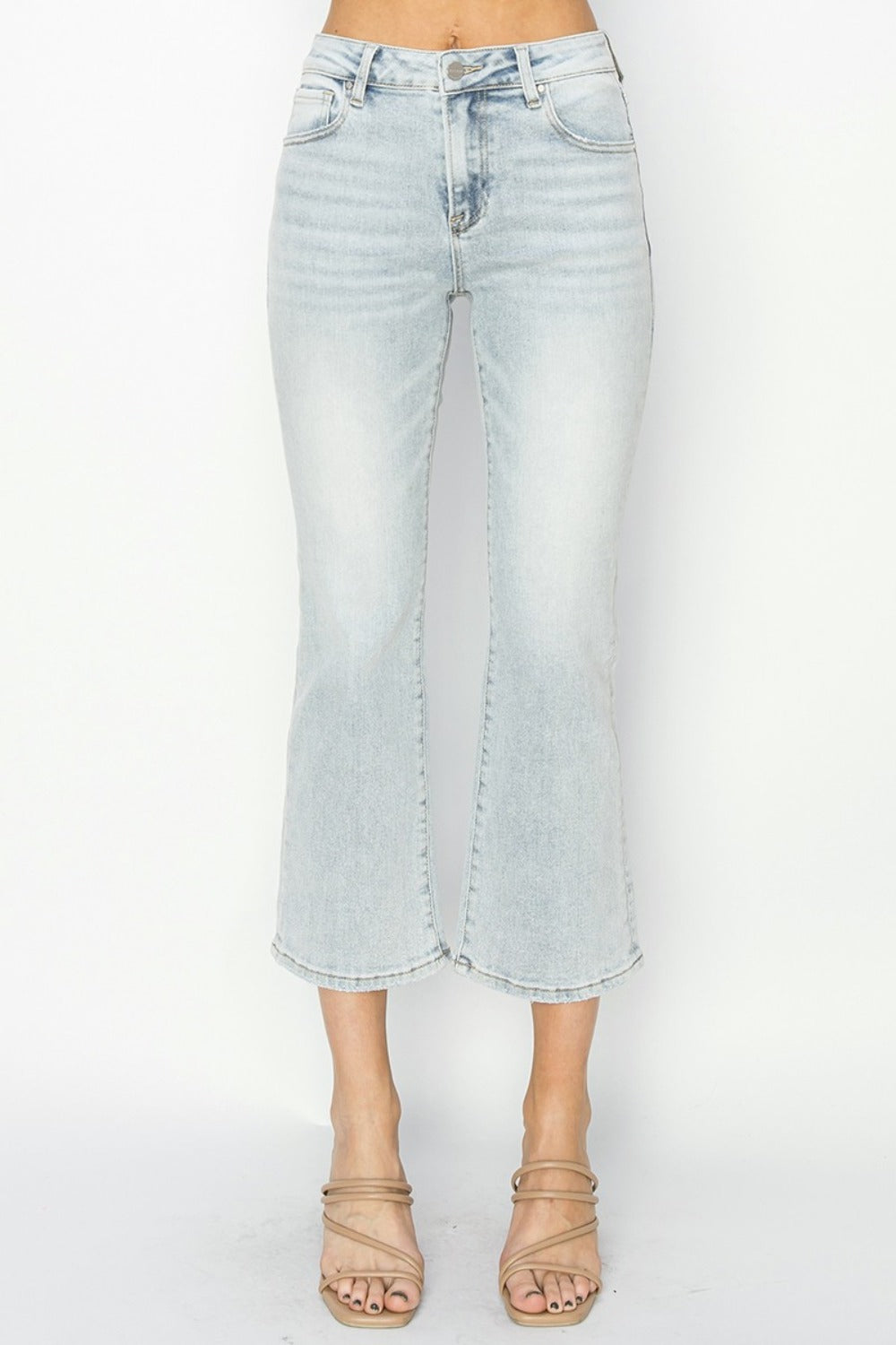 RISEN Full Size Mid Rise Cropped Flare Jeans-[Adult]-[Female]-2022 Online Blue Zone Planet