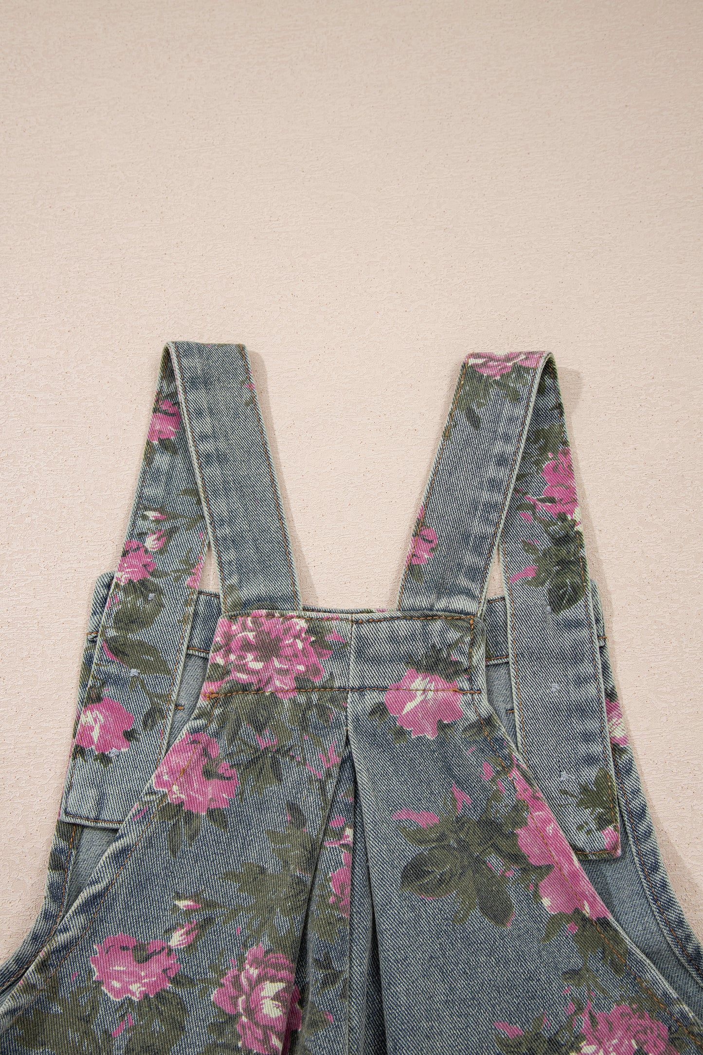 Blue Beau Floral Print Pleated High Waist Wide Leg Denim Jumpsuit-Bottoms/Jumpsuits & Rompers-[Adult]-[Female]-2022 Online Blue Zone Planet