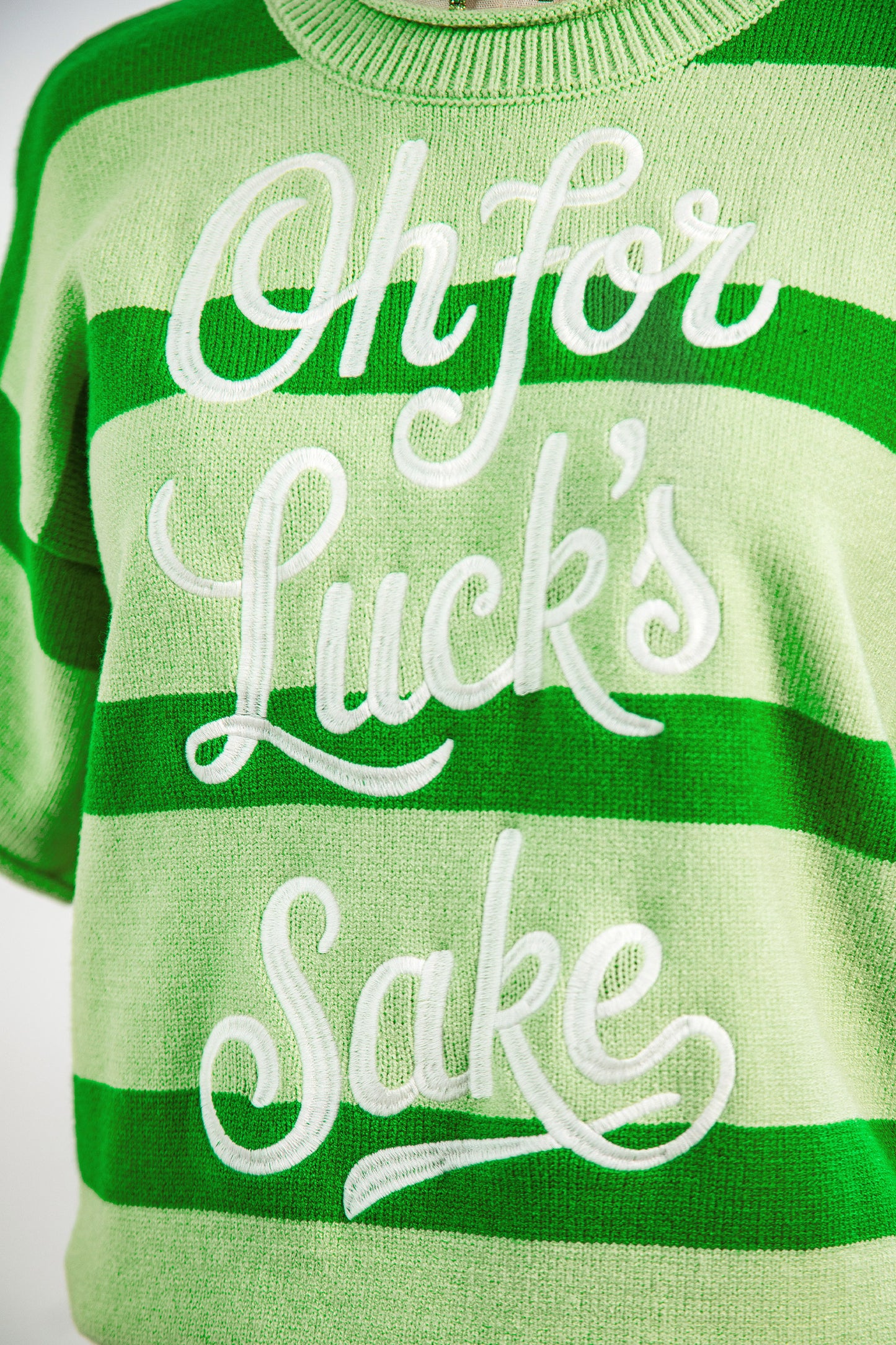 Green Stripe Oh for Lucks Sake St Patricks Day Short Sleeve Sweater-TOPS / DRESSES-[Adult]-[Female]-2022 Online Blue Zone Planet