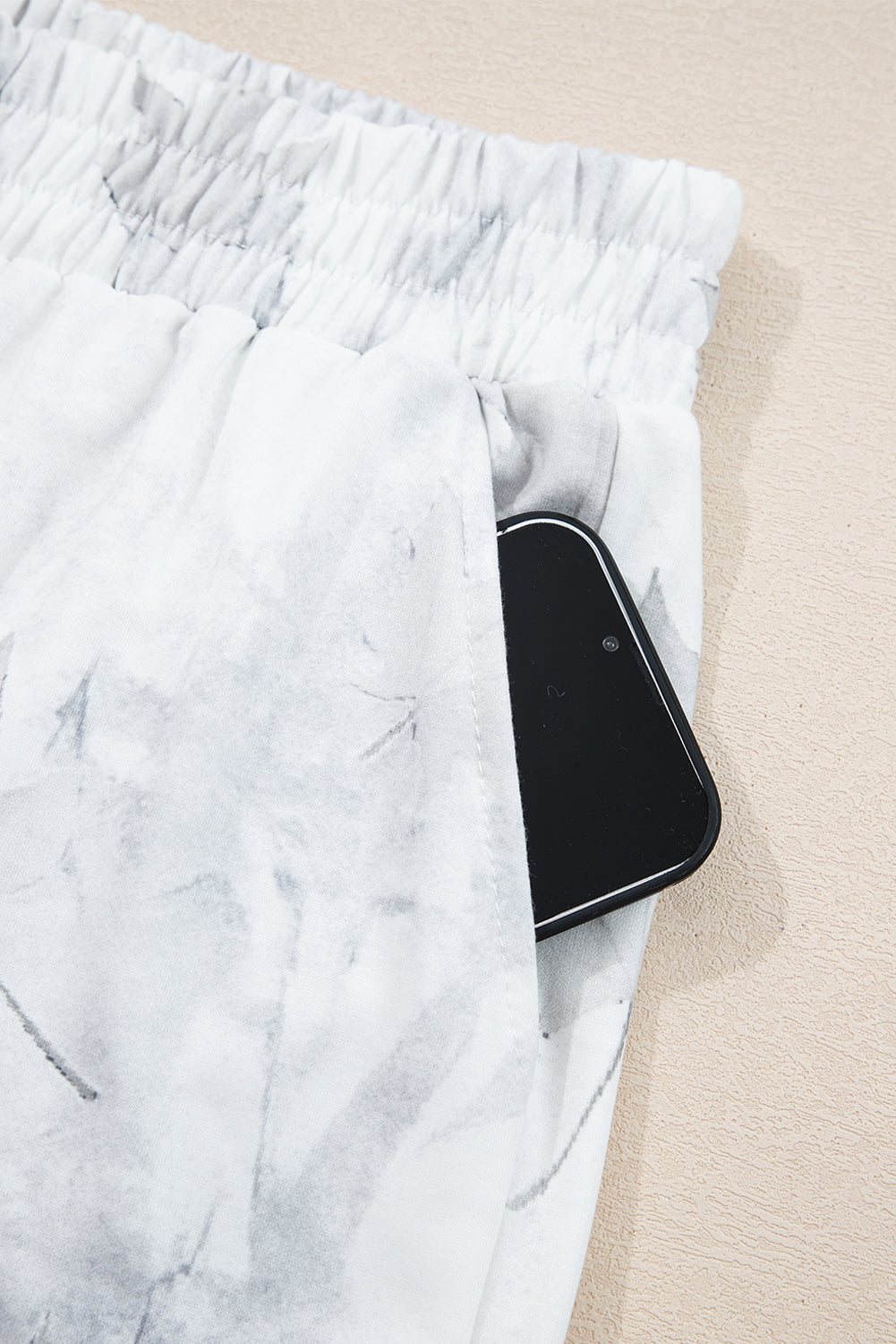 Beige Camo Print Pullover Top And Elastic Waist Casual Short Set-Two Piece Sets/Short Sets-[Adult]-[Female]-2022 Online Blue Zone Planet