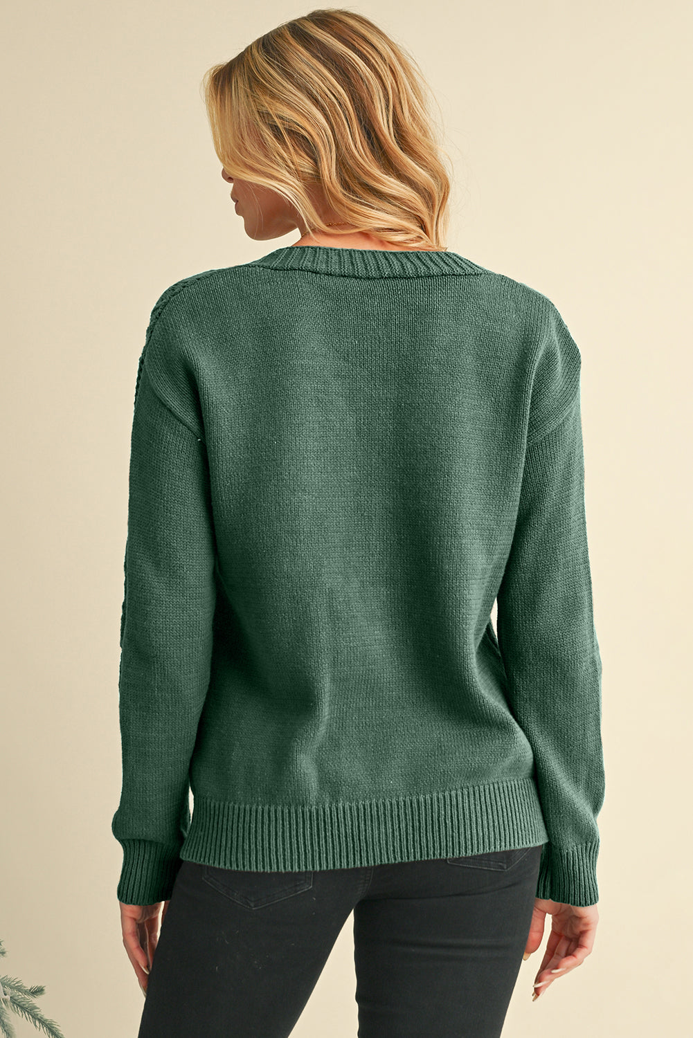 Blue Zone Planet | Green Hollow Knit Drop Shoulder Cardigan-Cardigans-[Adult]-[Female]-2022 Online Blue Zone Planet