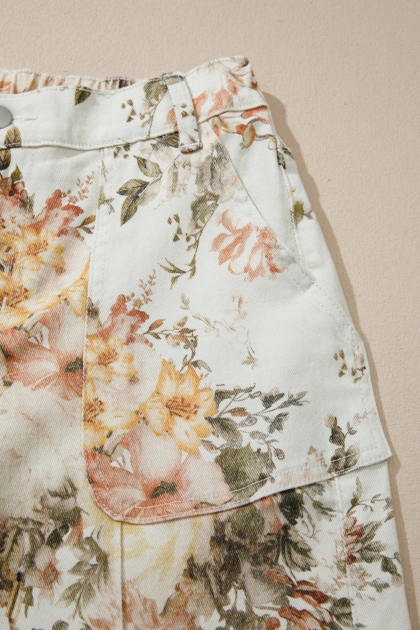 Beige Vintage Style Floral Print High Waist Wide Leg Jeans-Bottoms/Jeans-[Adult]-[Female]-2022 Online Blue Zone Planet