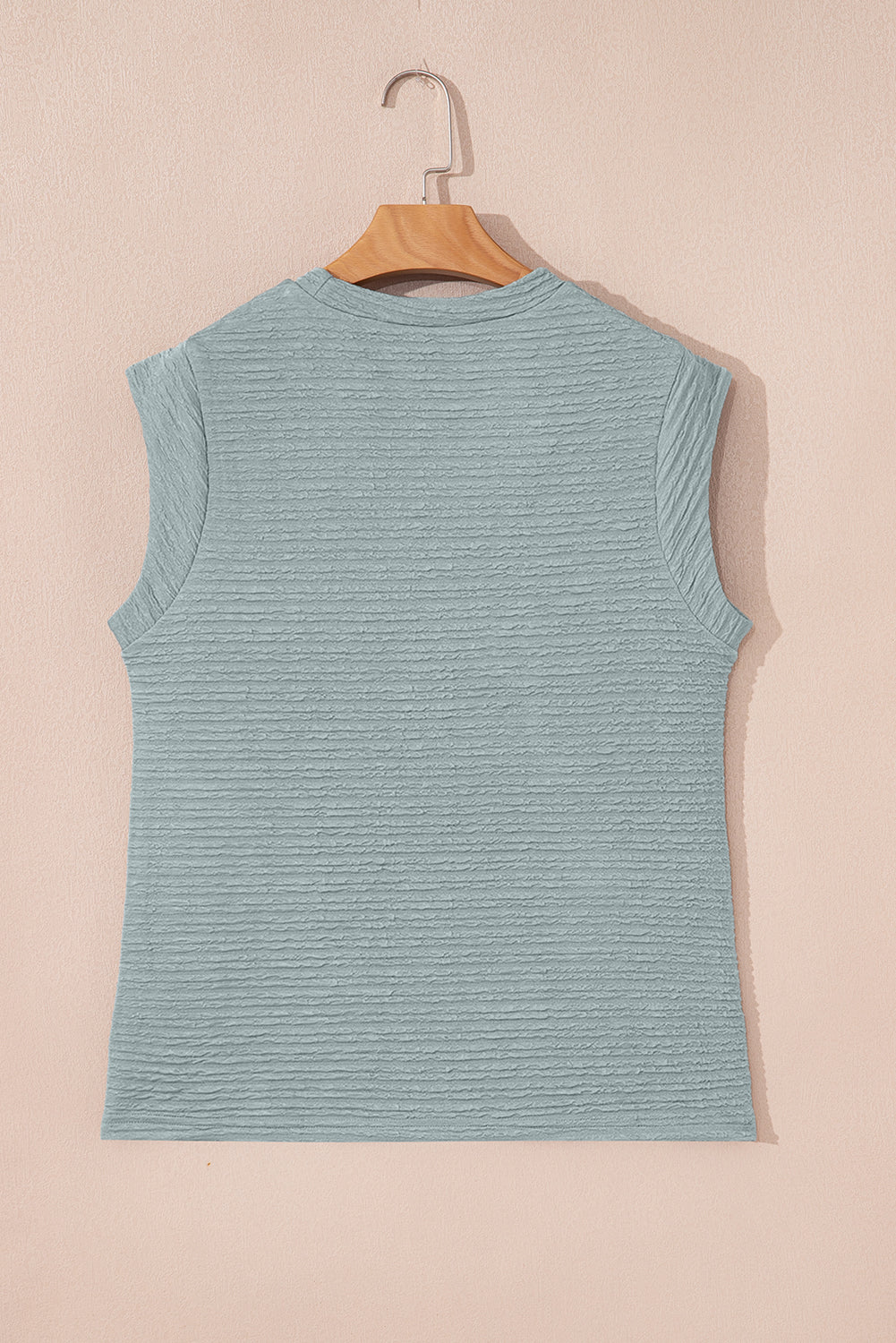 Beau Blue Solid Color Textured Crew Neck Tank Top-Tops/Tank Tops-[Adult]-[Female]-2022 Online Blue Zone Planet