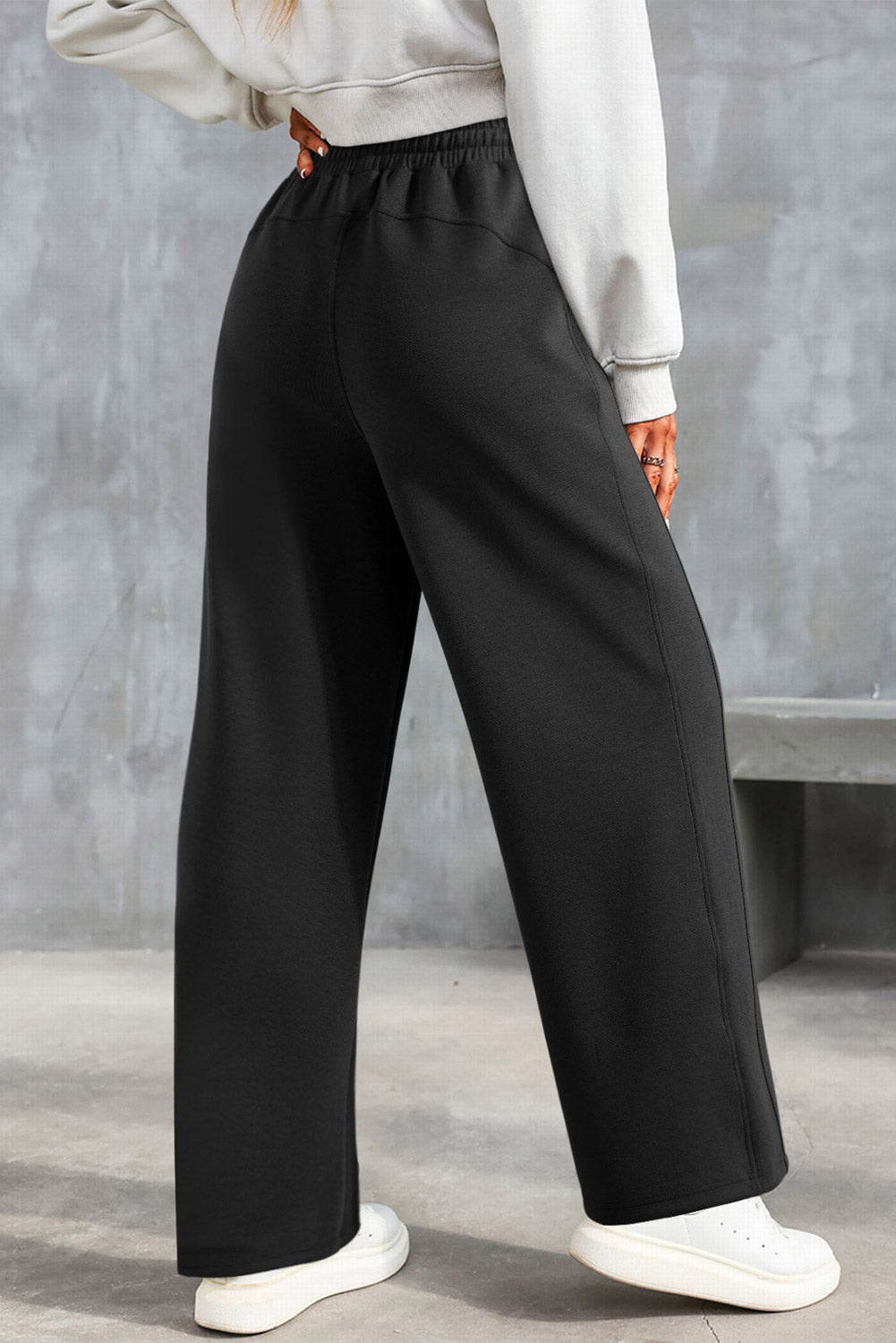 Black Scuba Drawstring High Waist Solid Color Sweatpants-Bottoms/Pants & Culotte-[Adult]-[Female]-2022 Online Blue Zone Planet