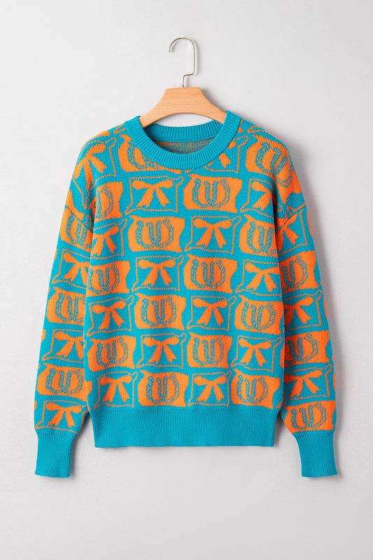 Pink Bows & Horseshoes Pattern Western Fashion Print Sweater-TOPS / DRESSES-[Adult]-[Female]-2022 Online Blue Zone Planet