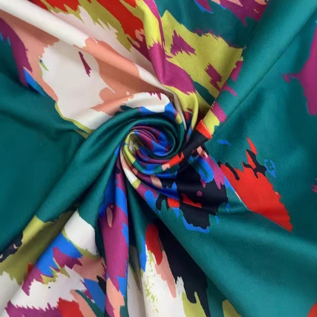 Laura's Elegant Round Neck Abstract Print Midi Dress-TOPS / DRESSES-[Adult]-[Female]-2022 Online Blue Zone Planet