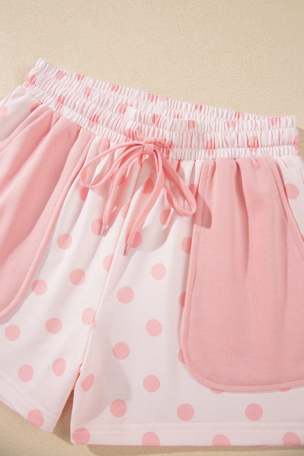 Pink Polka Dot Drop Shoulder Polo Loose Pullover Patch Pocket Casual Shorts Set-Two Piece Sets/Short Sets-[Adult]-[Female]-2022 Online Blue Zone Planet