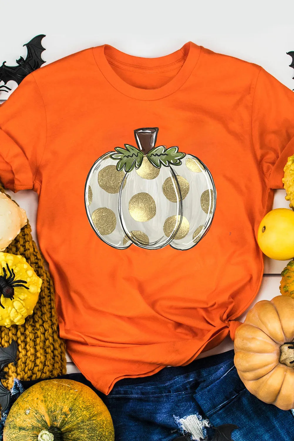 Pumpkin Graphic Round Neck Short Sleeve T-Shirt-TOPS / DRESSES-[Adult]-[Female]-2022 Online Blue Zone Planet