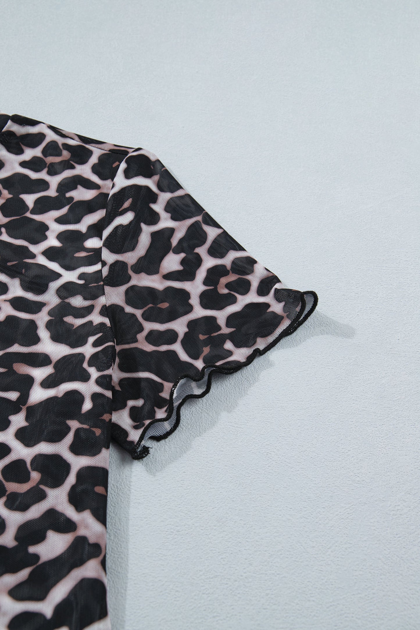 Khaki Leopard Print Sheer Mesh Short Sleeve Top-Tops/Tops & Tees-[Adult]-[Female]-2022 Online Blue Zone Planet